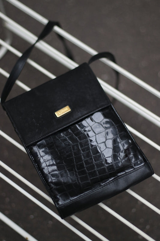 90s le Credi Bag| Vintage black Mini Bag|  Embrossed leather and Suede Compact Bag | Minimalist classic textured bag