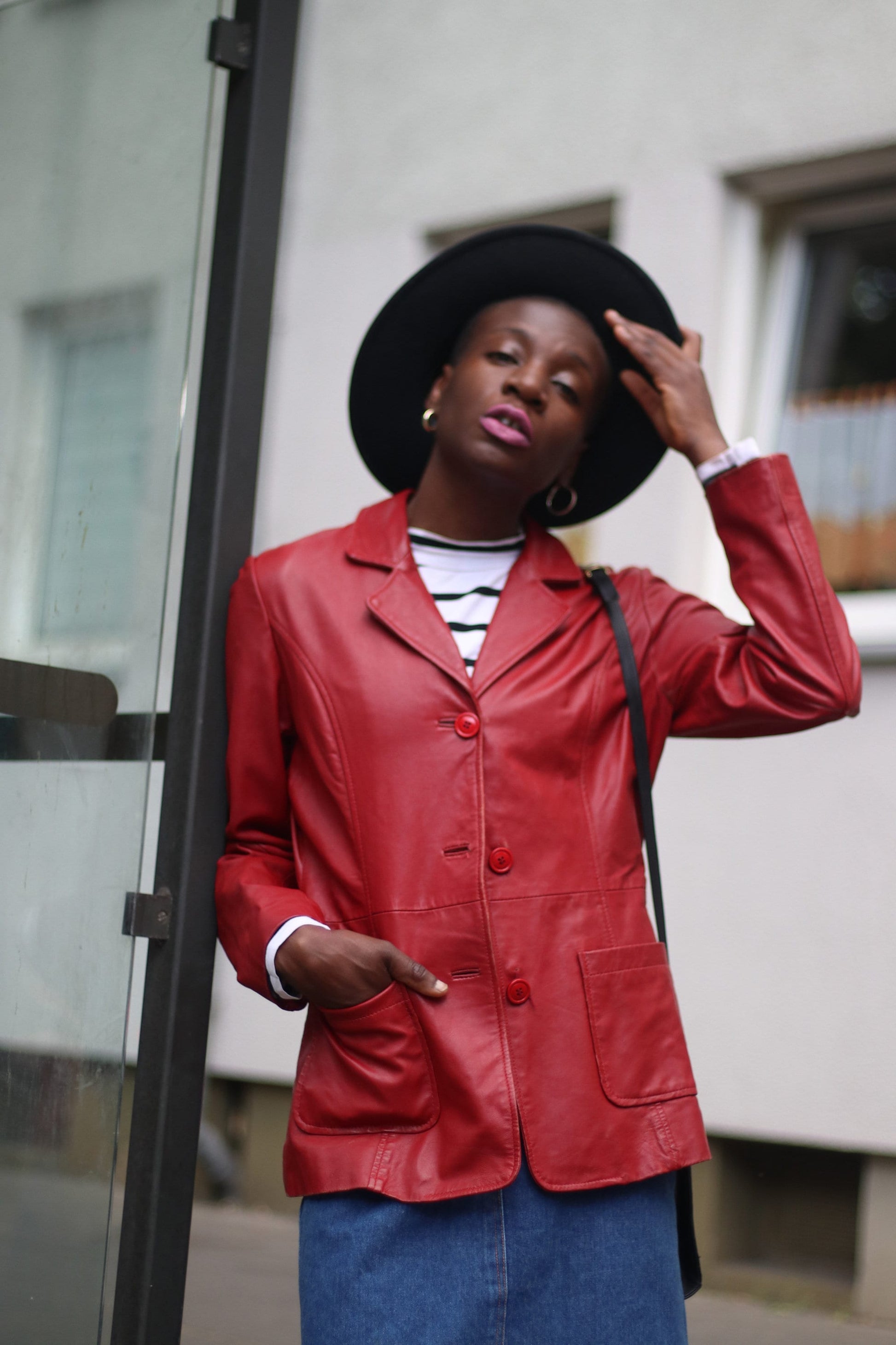 90s Gypsy leather Coat |Vintage Minimalist Jacket in red| Bold Capsule Wardrobe Design