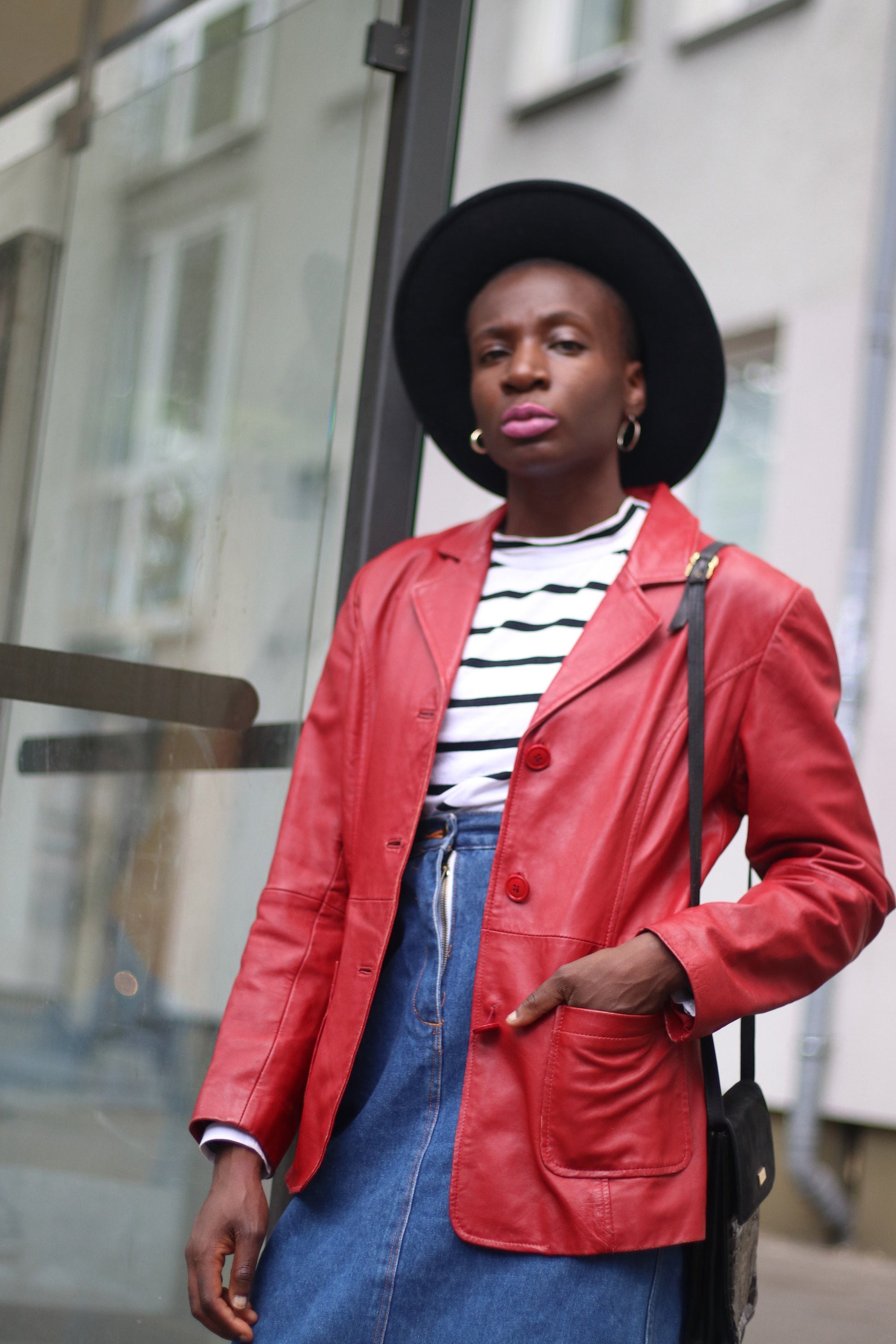 90s Gypsy leather Coat |Vintage Minimalist Jacket in red| Bold Capsule Wardrobe Design