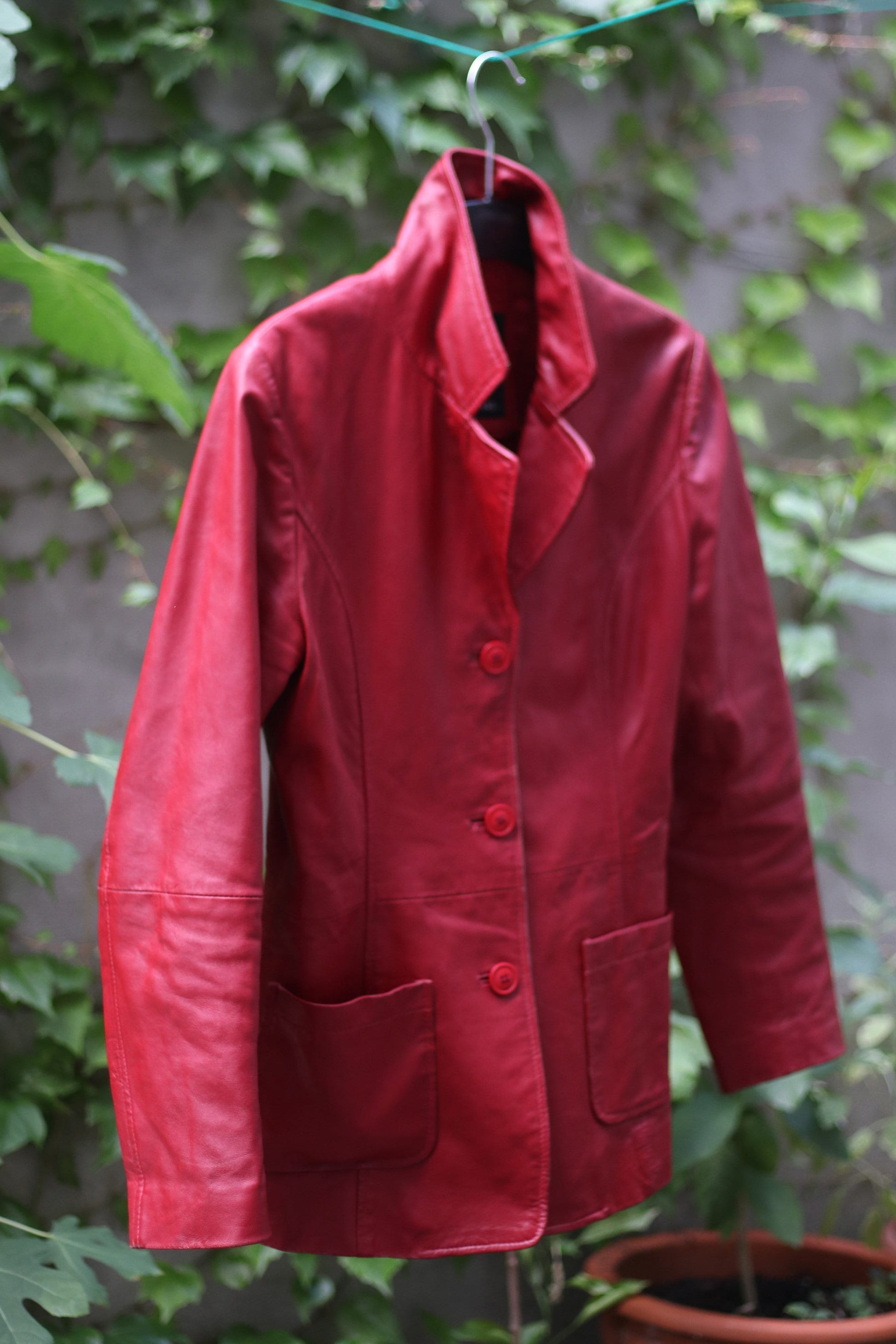 90s Gypsy leather Coat |Vintage Minimalist Jacket in red| Bold Capsule Wardrobe Design