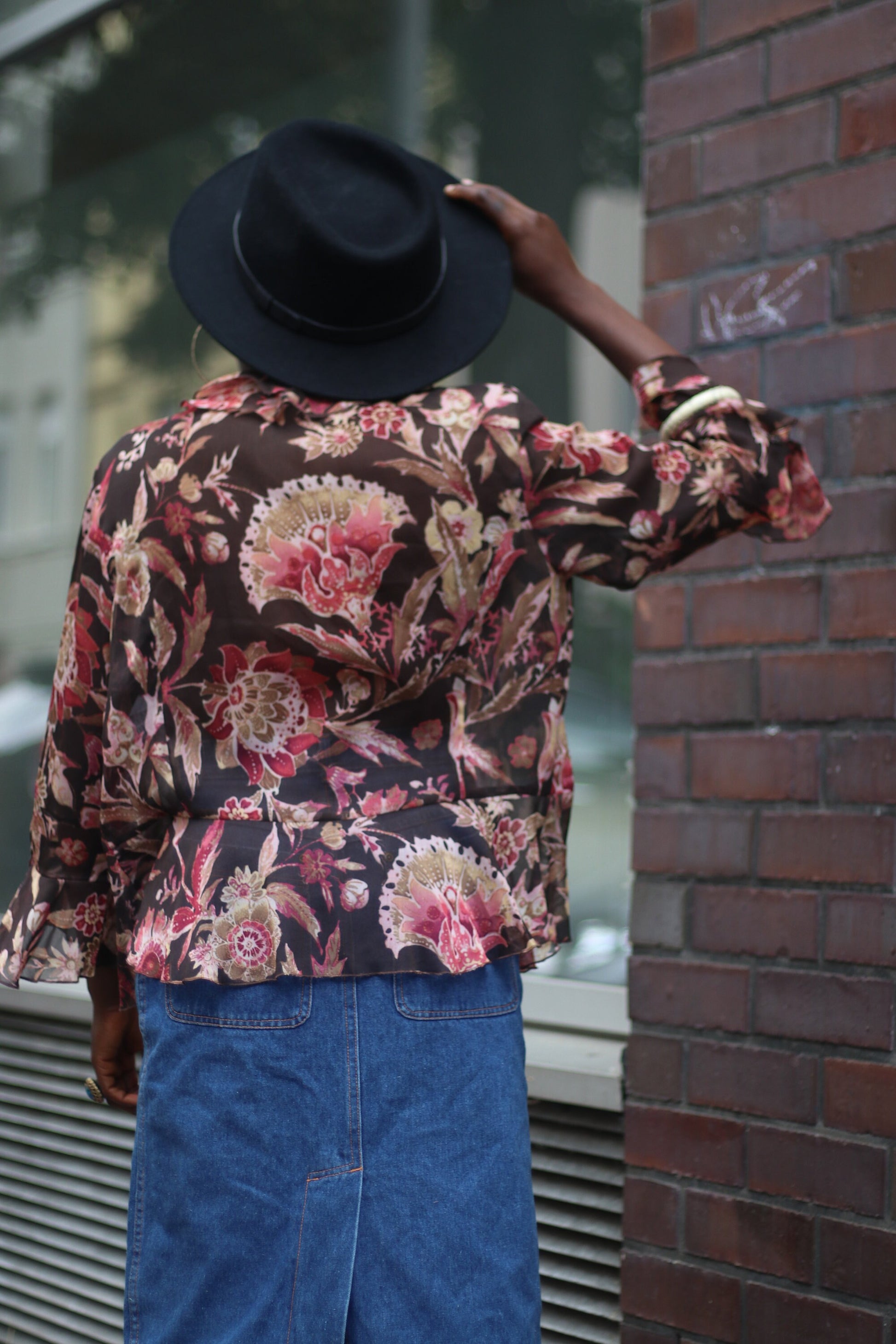 Vintage Gerry Weber Floral Top| 90s frilly ruffled bohemian blouse| Brown and red blouse with cascading pleats