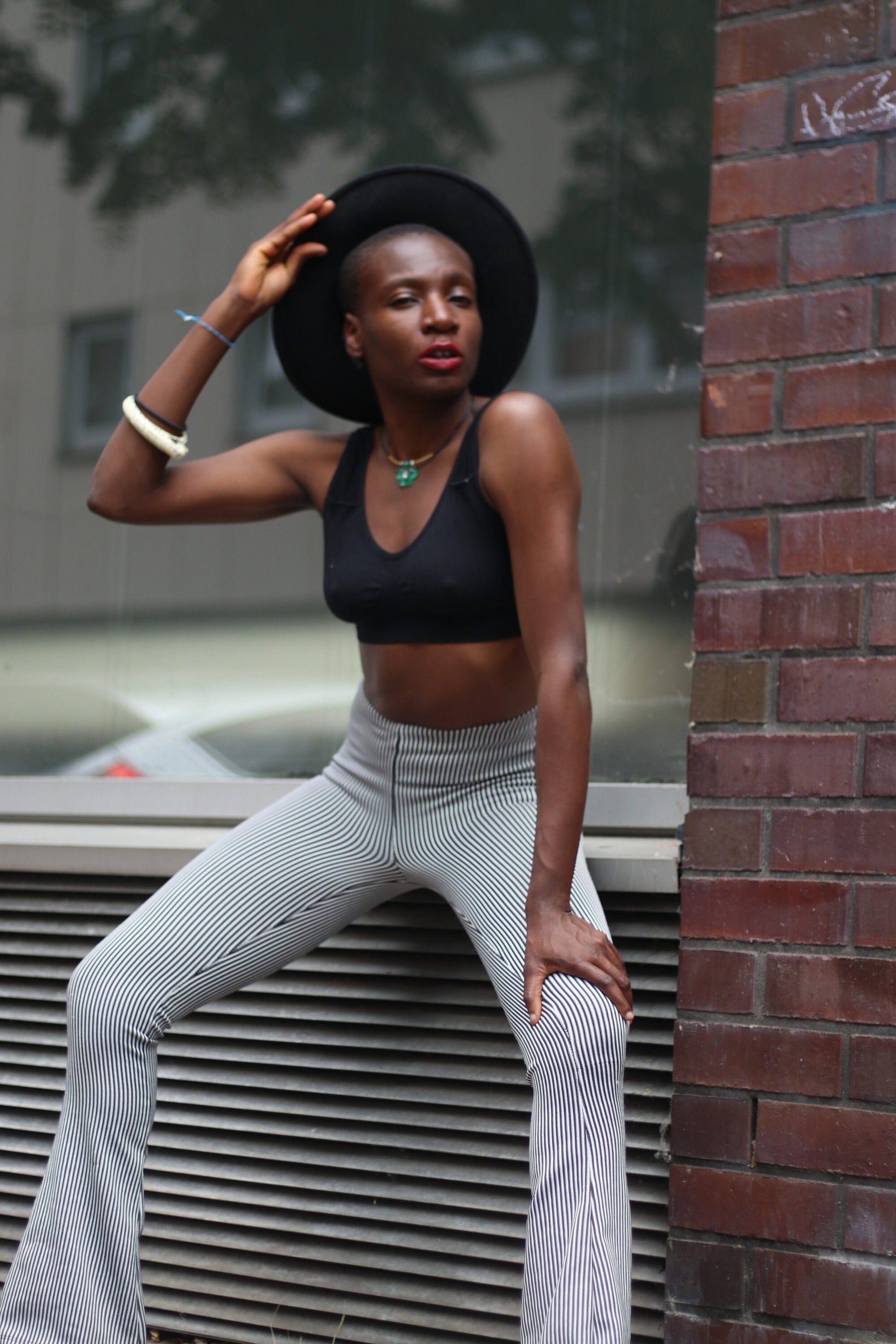 y2k C&A Leggings Vintage Striped Monochrome Pants Black and White high waisted pants