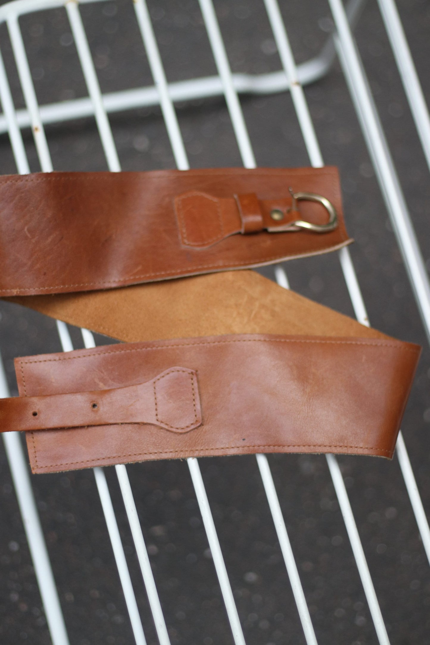 70s Handmade Leather Belt|Vintage Brown belt with silver buckle| Minimalist accessory waist belt