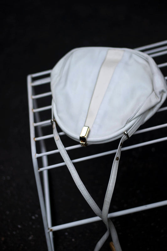 70s Leather Handbag| Vintage White Pursebag| Retro Minimalist Shoulderbag