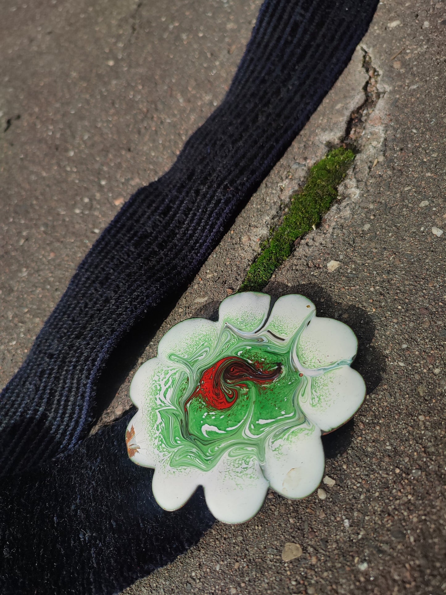 70s Handmade Bel| Flower Power Green and black belt| Vintage metal and fabric waist belt