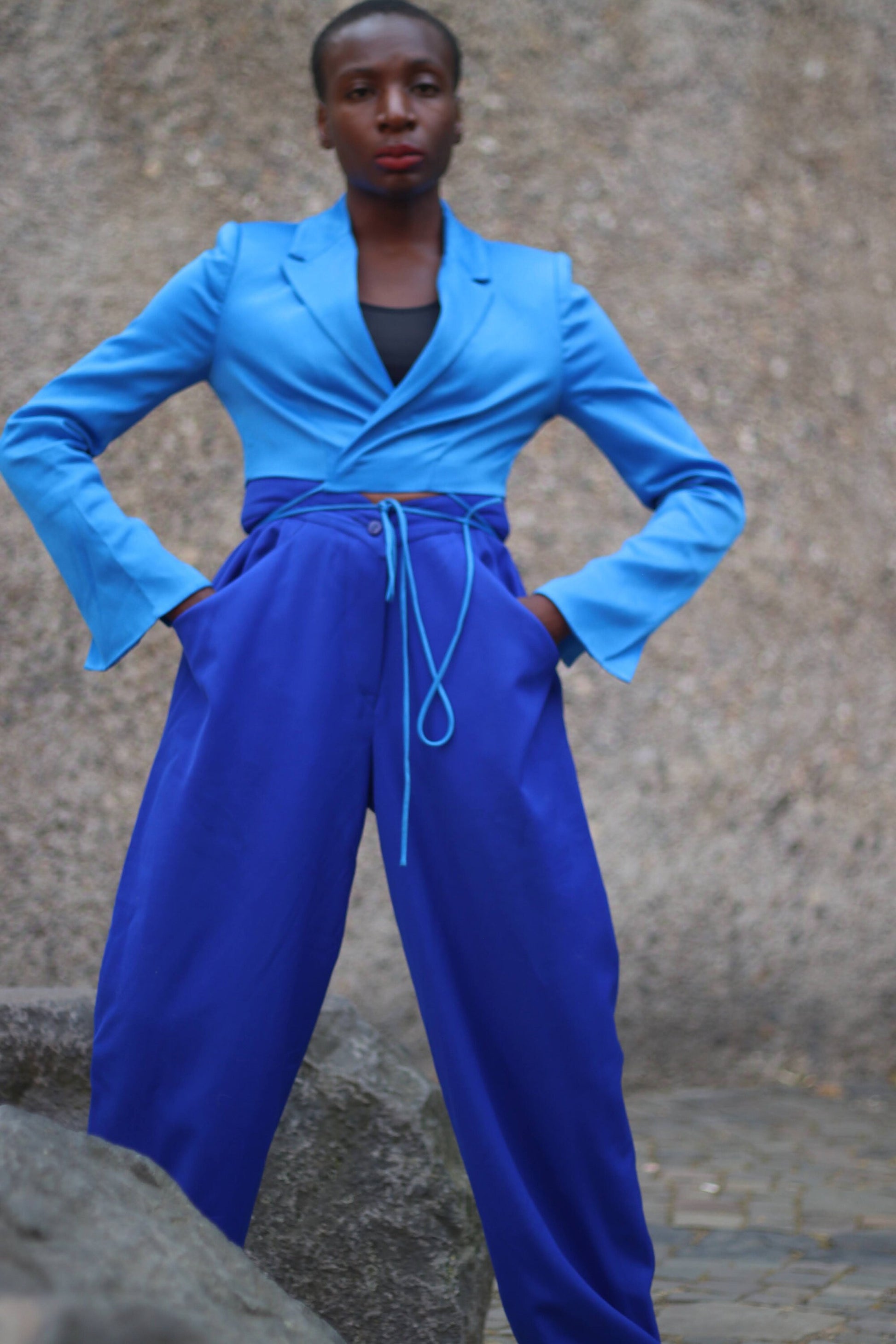 80s Krizia Trousers| Vintage High waisted blue pants| Statement Tailored Wool Pants| Minimalist Workwear Design