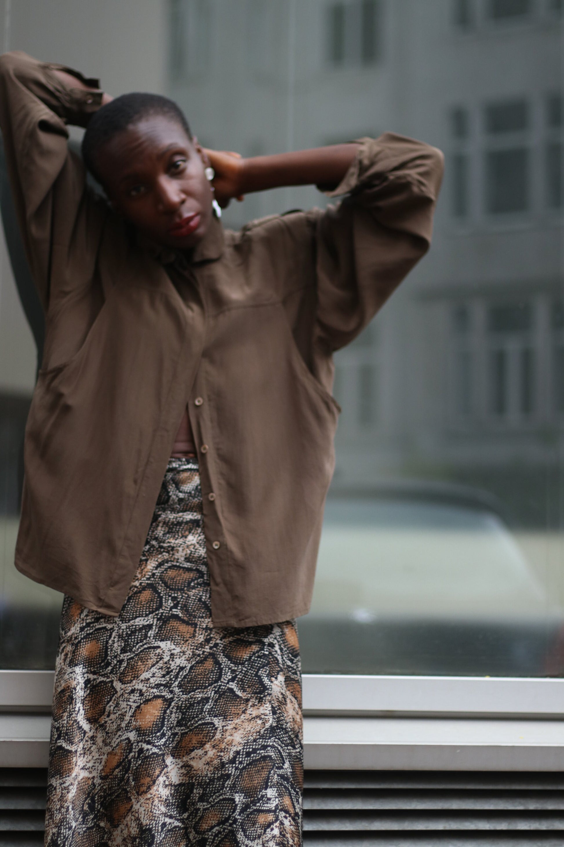 90s silk shirt| Vintage Brown Pleated Minimalist blouse | Capsule Wardrobe Buttoned Down Shirt