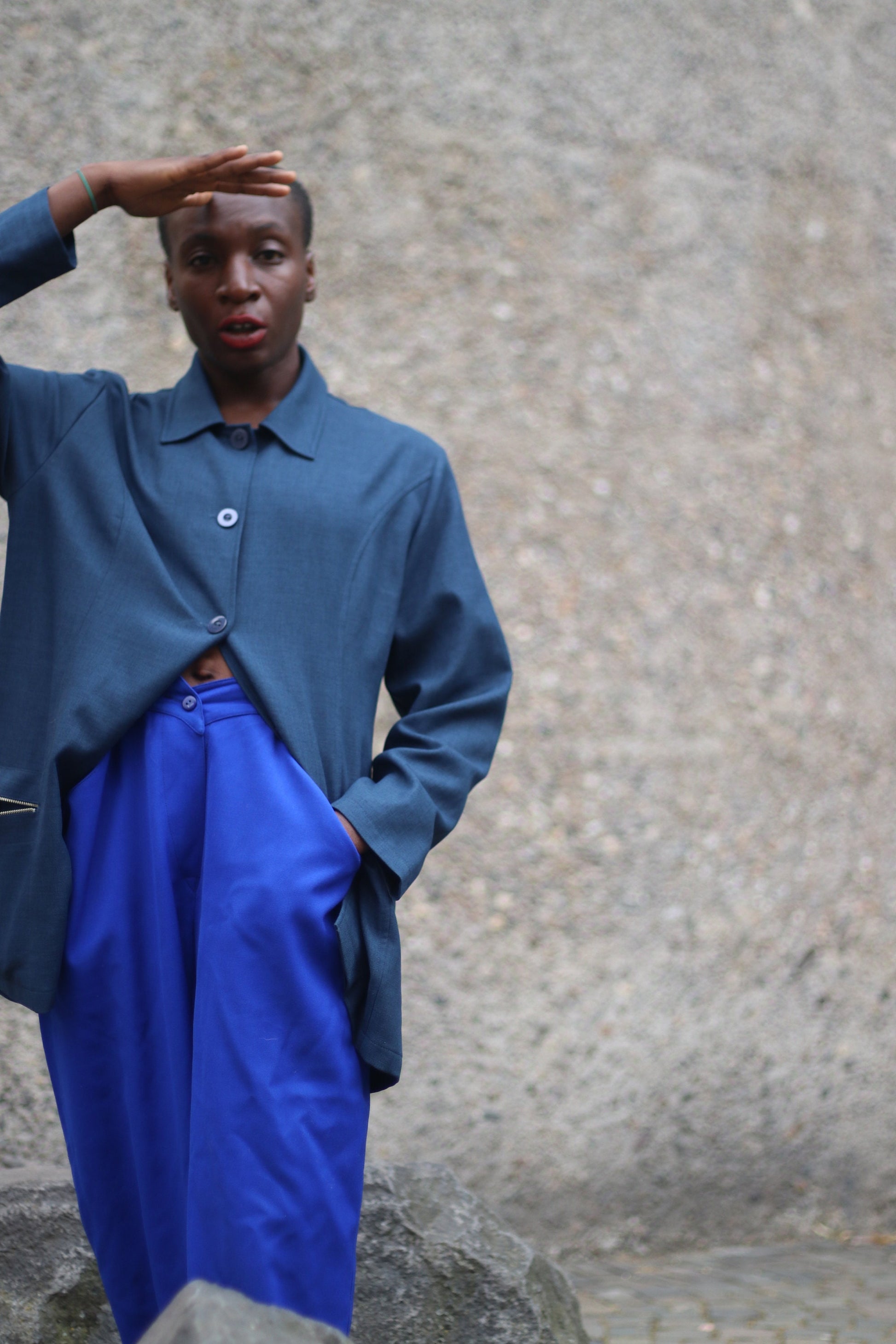 y2k Classic Shirt|  Vintage Blue oversized shirt with statement pockets|  Minimalist Blue Avantgarde design