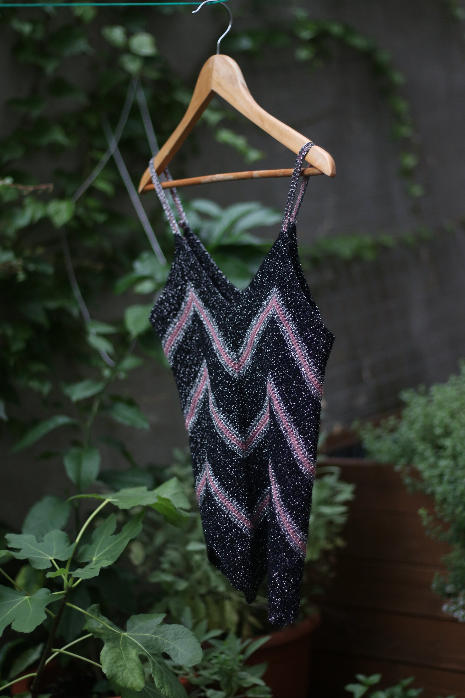 y2k shimmery spaghetti top | Vintage black and pink metallic party top