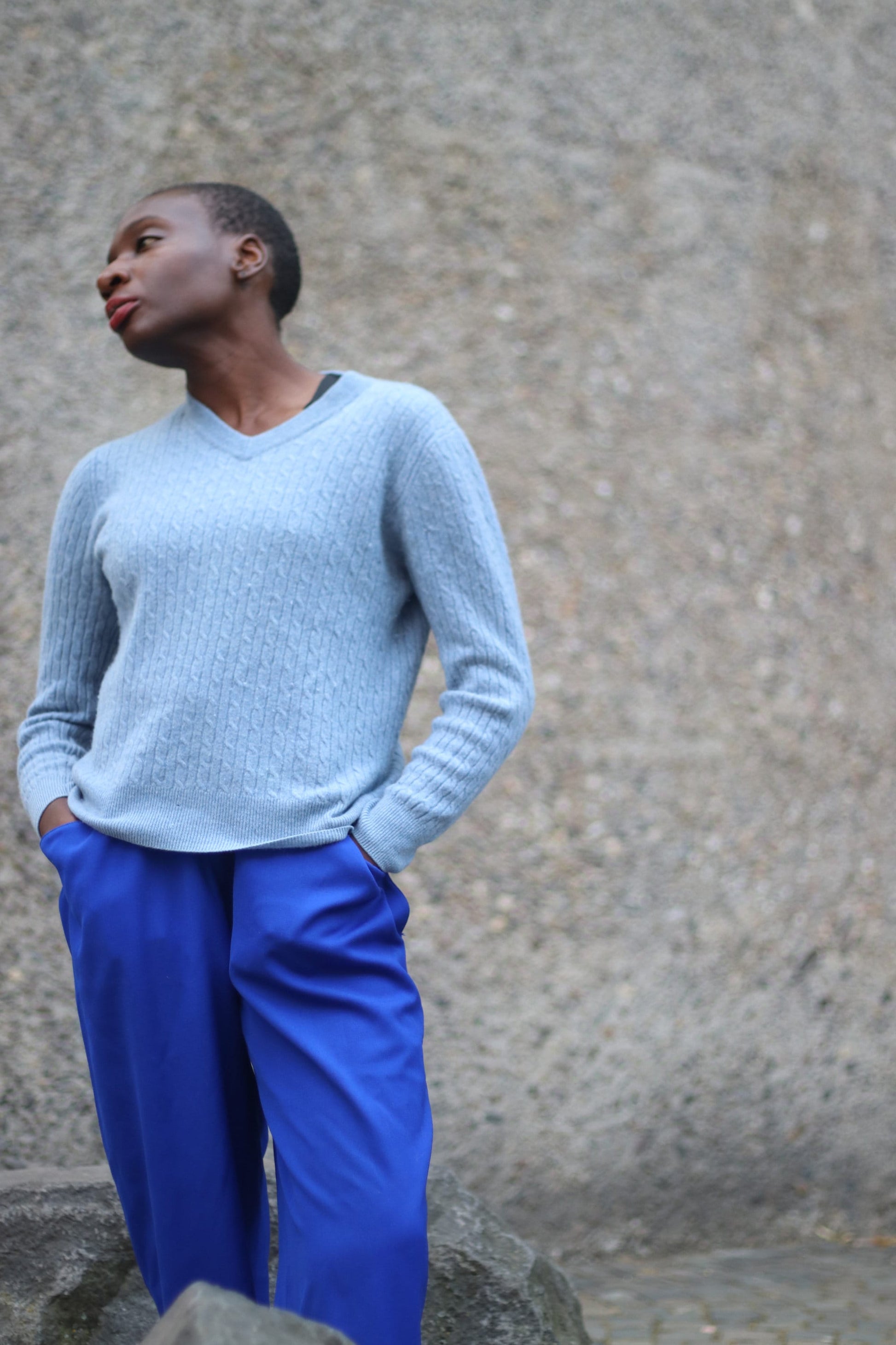 y2k Blue Winter Knit | Vintage V neck minimalist Sweater| Classic purist long sleeved jumper
