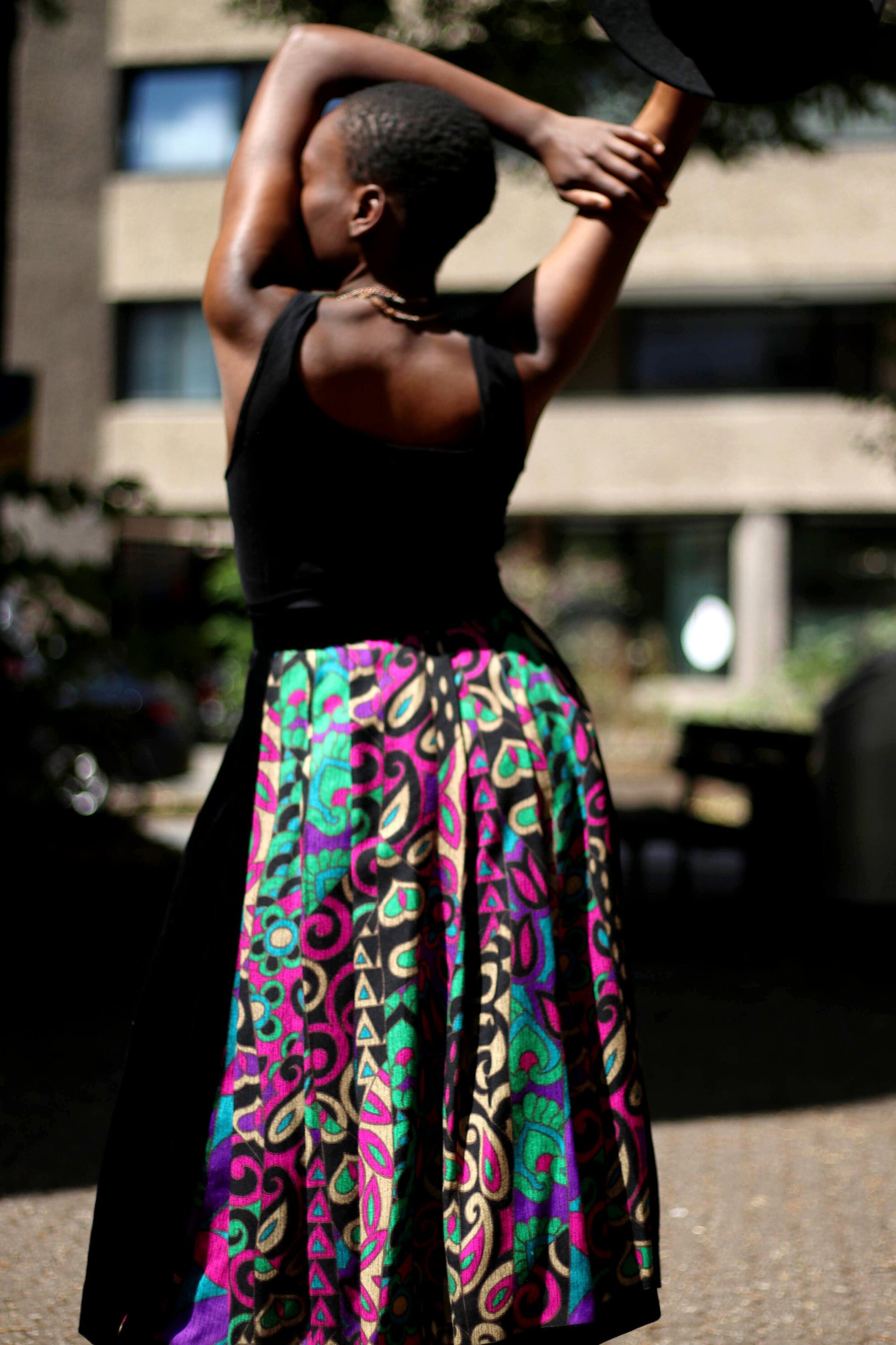 80s Helene Straber Skirt|Vintage Floral Skirt with Pockets| 80s Black Midi Skirt with statement paisley print