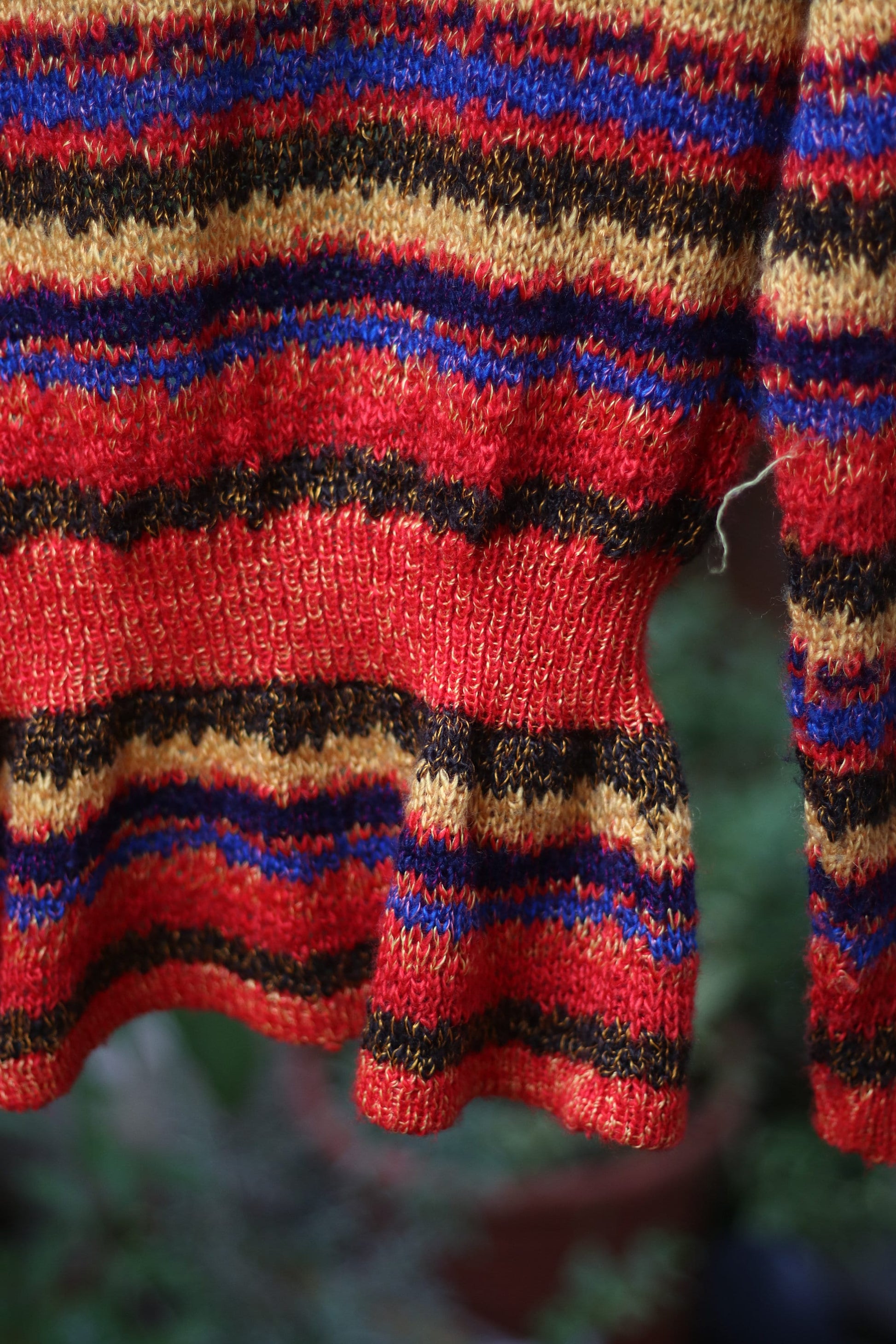Vintage Lecomte Knit | Multicolored 80s Long sleeved Cardigan | Striped Lightweight shimmery red yellow maximalist colorful spring design
