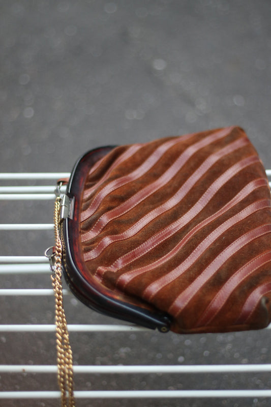 70s Suede Handbag| Vintage Brown Leather Grandma bag | Retro compact shoulderbag