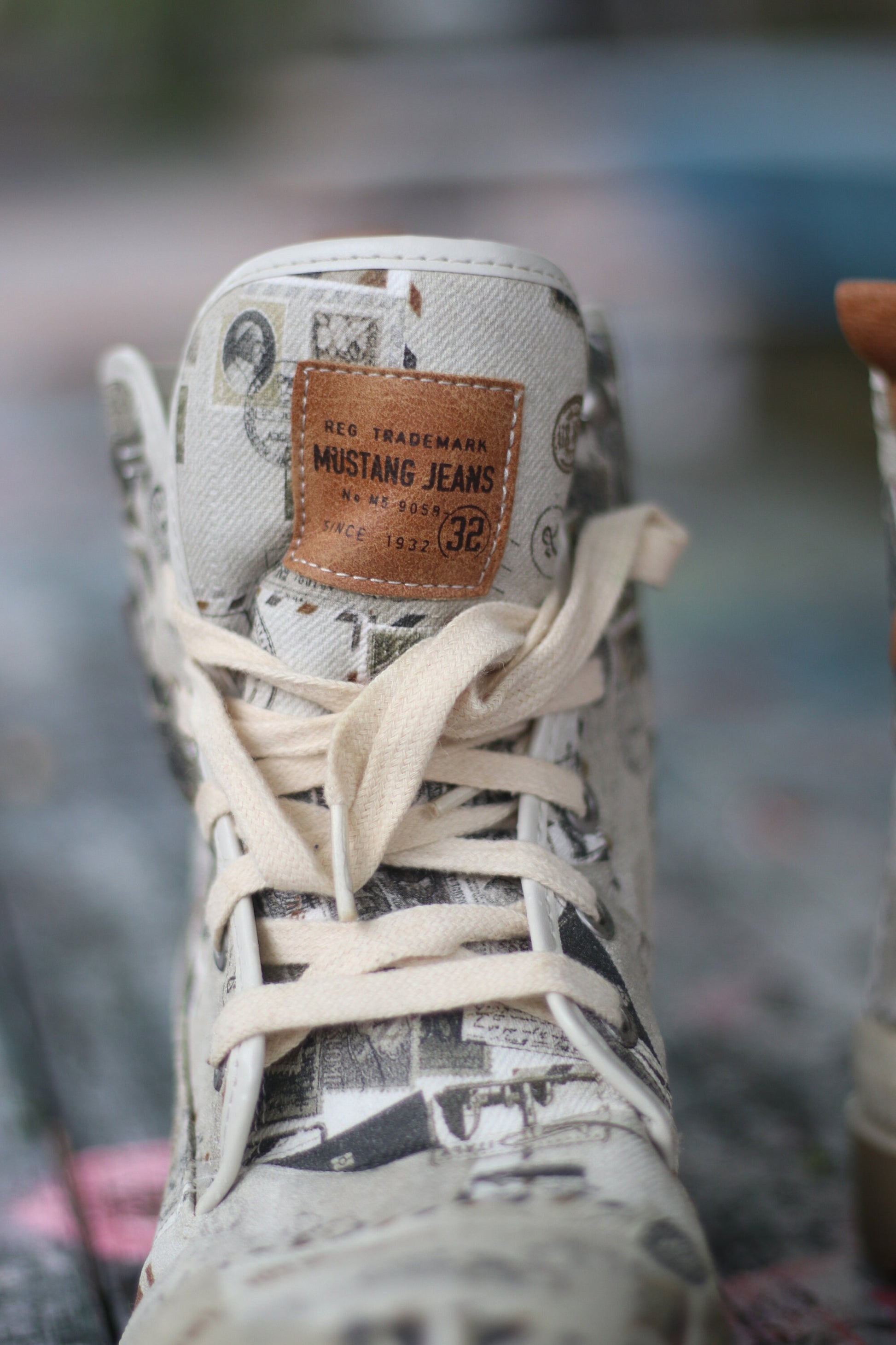 y2k Mustang Chunky Boots| Vintage grey canvas streetwear statement printed shoes