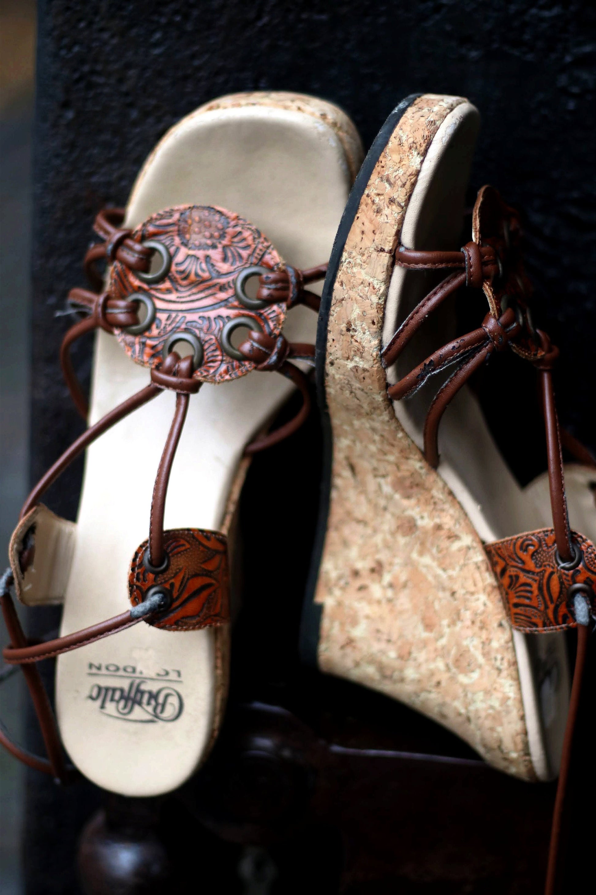 y2k Buffalo London Brown Wedges| Retro Summer Sandals with tie details