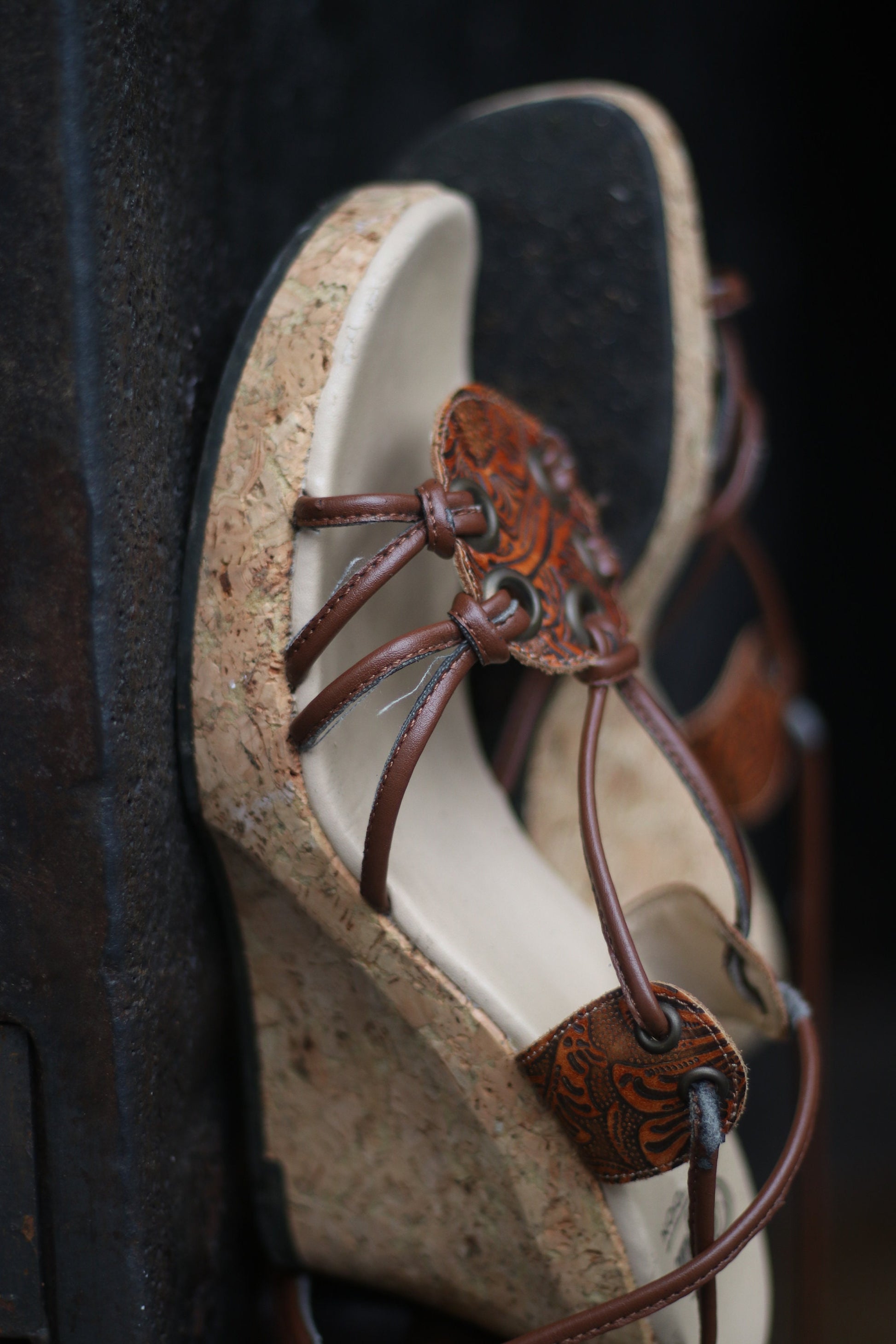 y2k Buffalo London Brown Wedges| Retro Summer Sandals with tie details