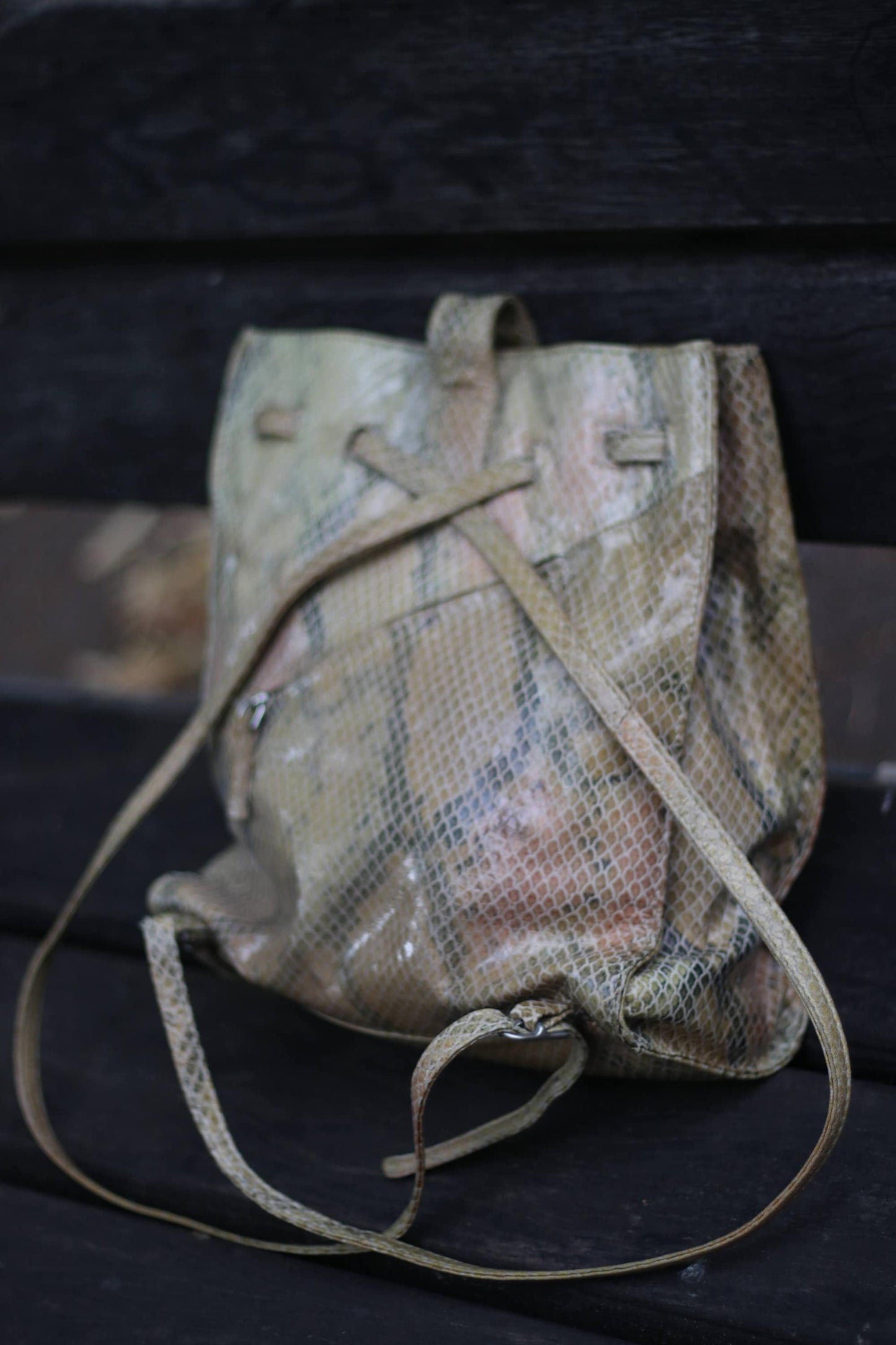 Vintage Animal Print Bag| 90s light brown Small Backpack with Leo print| Minimalist compact backpack