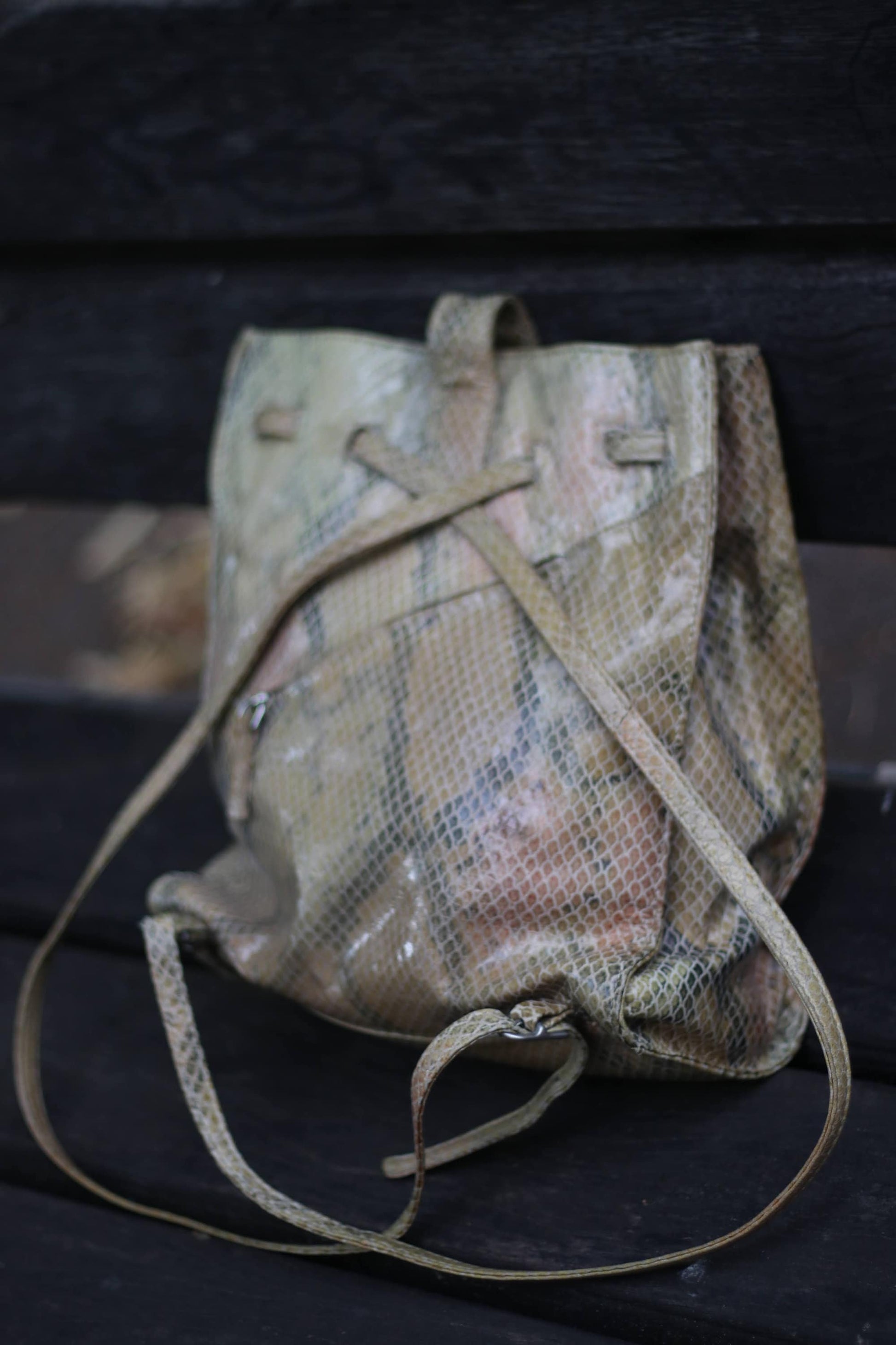 Vintage Animal Print Bag| 90s light brown Small Backpack with Leo print| Minimalist compact backpack