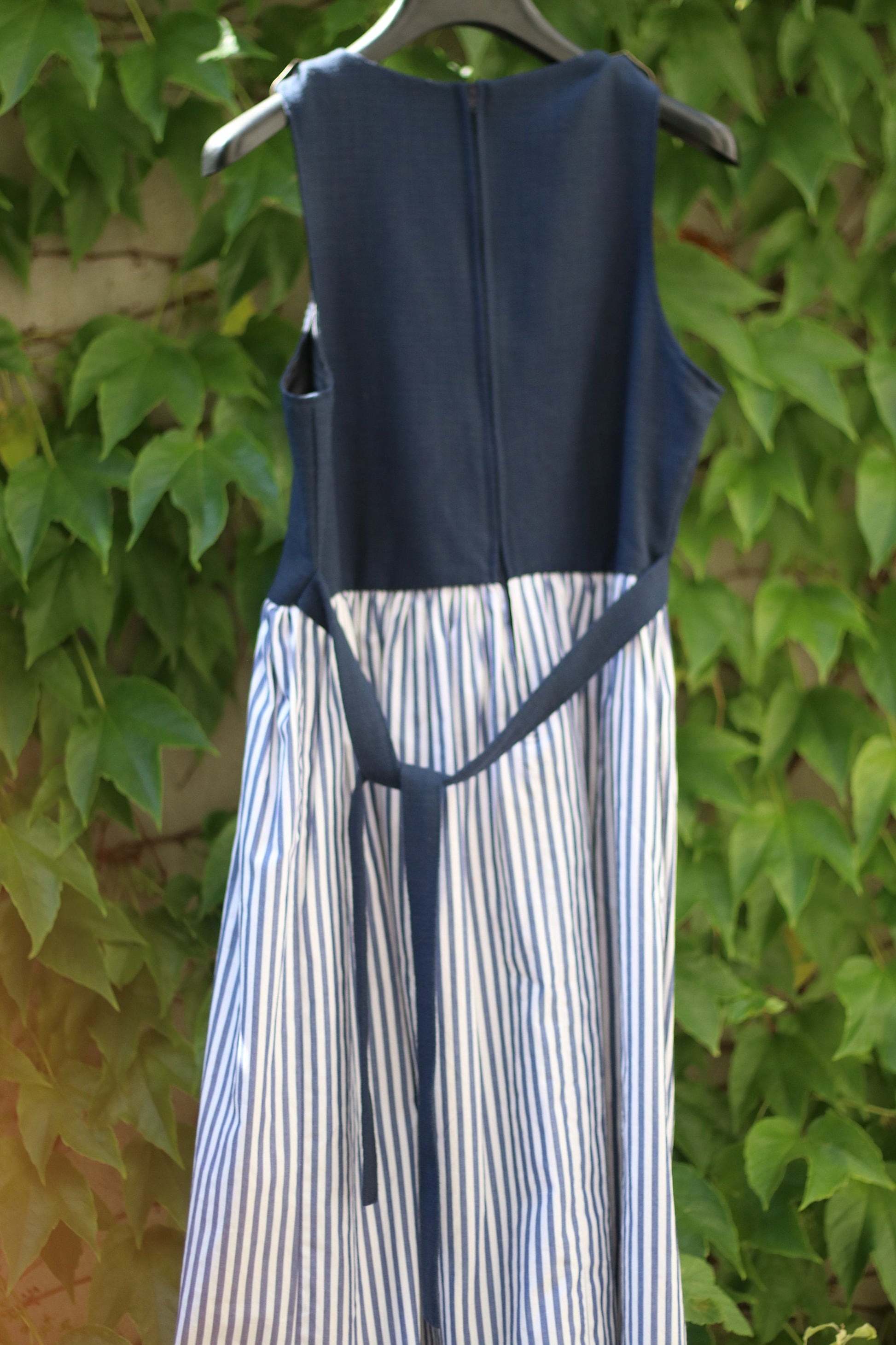 80s Blue & White Striped Summer Dress| Vintage Landhaus sleeveless traditional Austrian dress| Drindl inspired Bavarian cottage core dress
