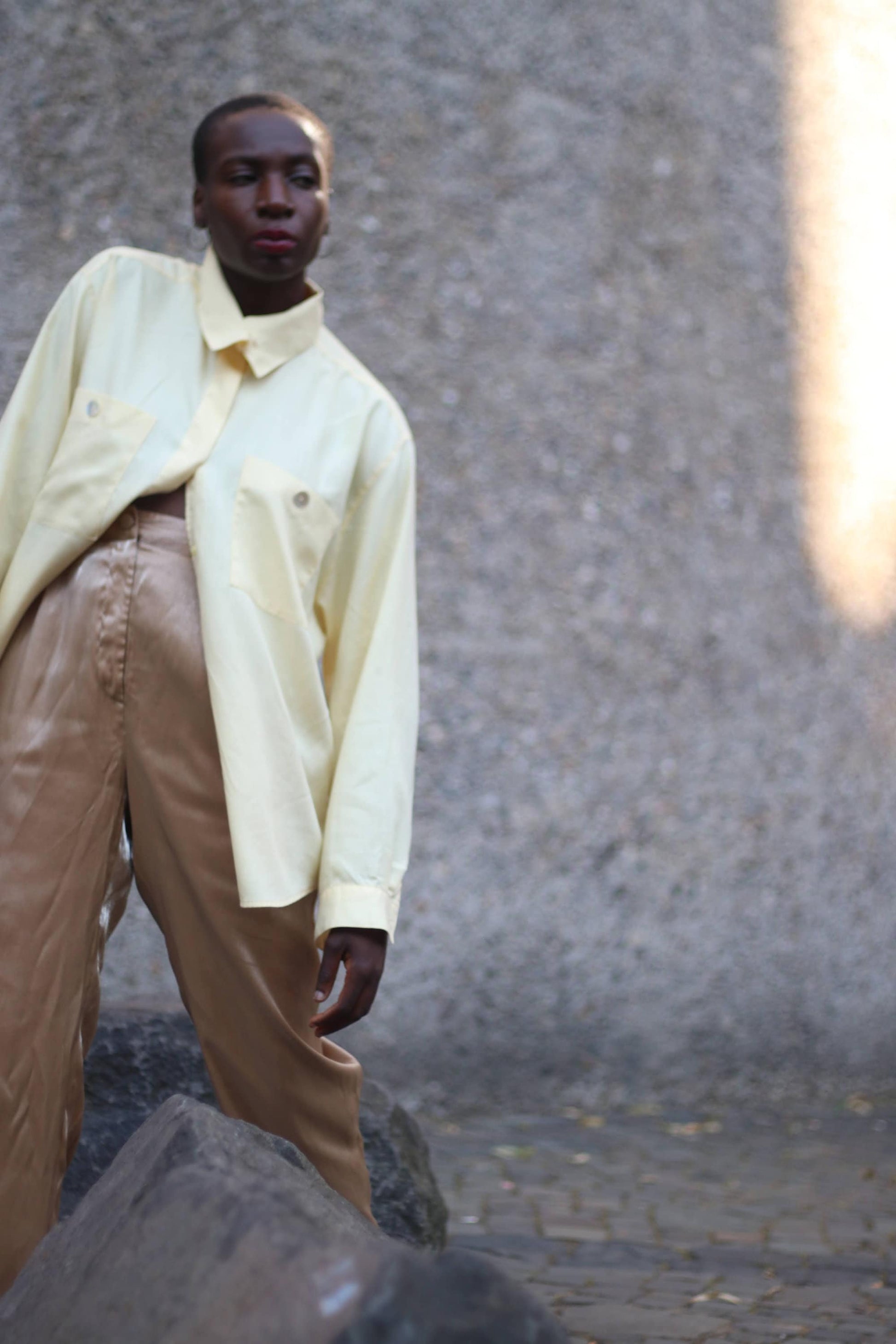 90s Hämmerle Shirt in light yellow| Vintage minimalist classic buttoned down blouse | Workwear capsule wardrobe blouse
