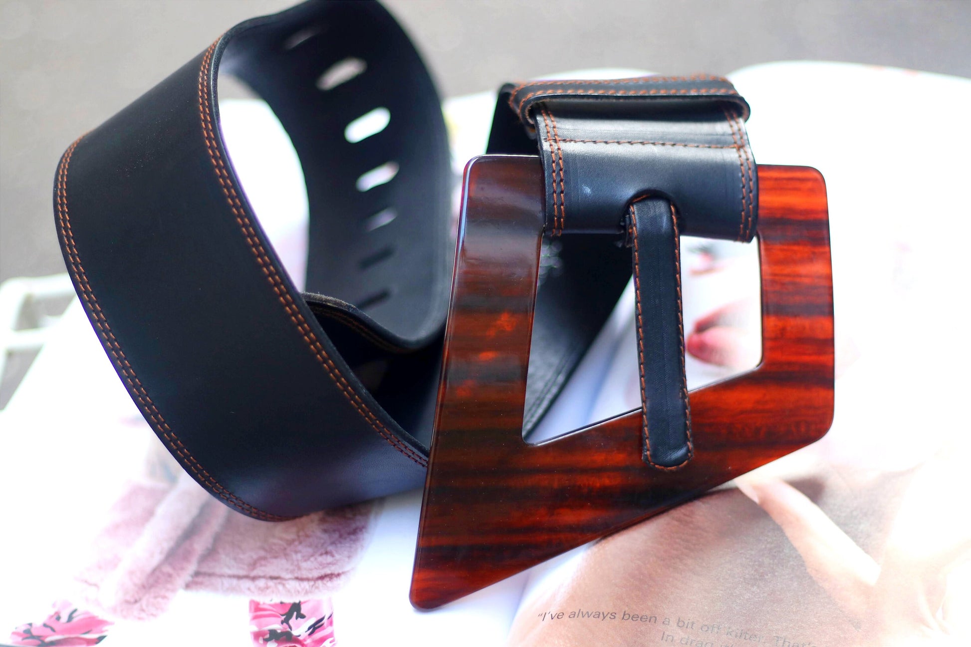 90s Bernd Berger Black leather Belt| Black waist belt |Oversized statement belt with brown buckle