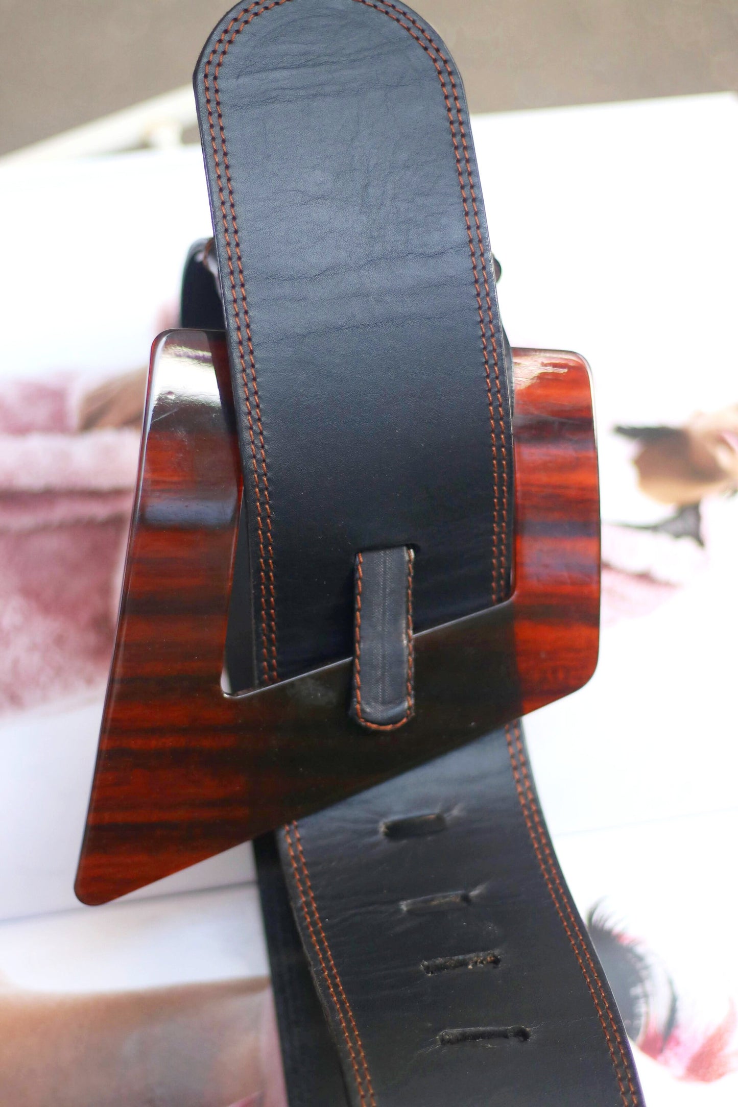 90s Bernd Berger Black leather Belt| Black waist belt |Oversized statement belt with brown buckle