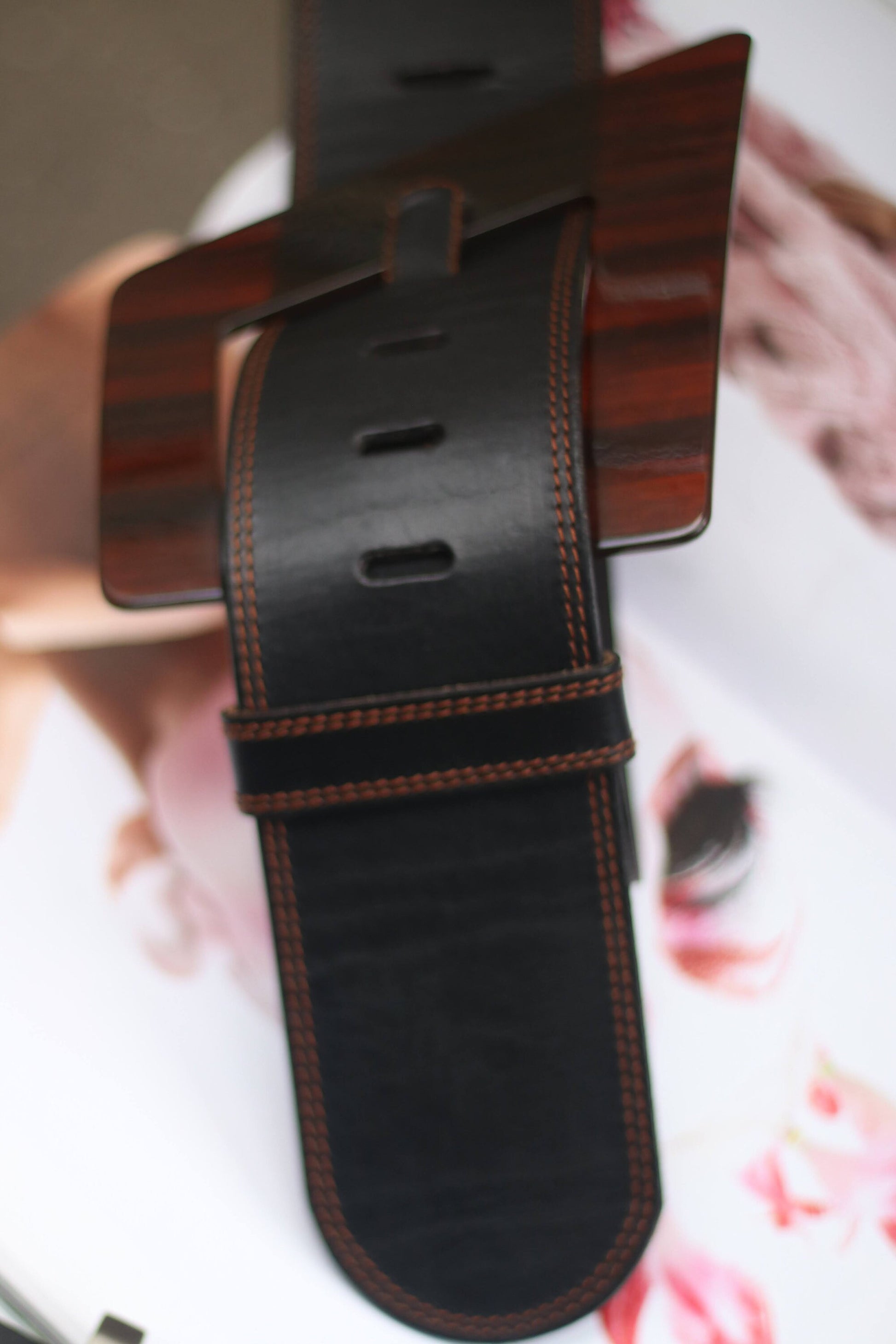90s Bernd Berger Black leather Belt| Black waist belt |Oversized statement belt with brown buckle
