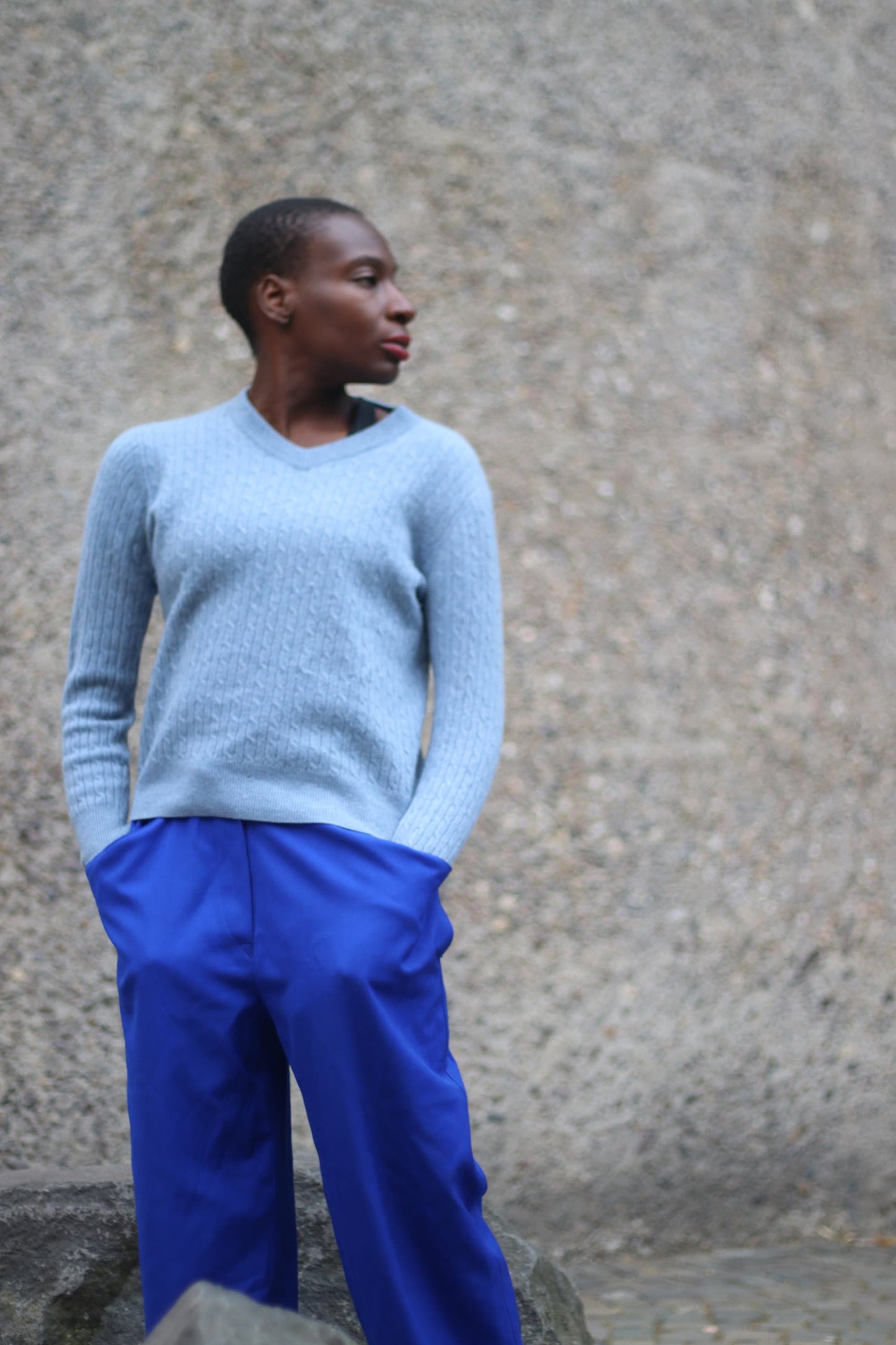 y2k Blue Winter Knit | Vintage V neck minimalist Sweater| Classic purist long sleeved jumper