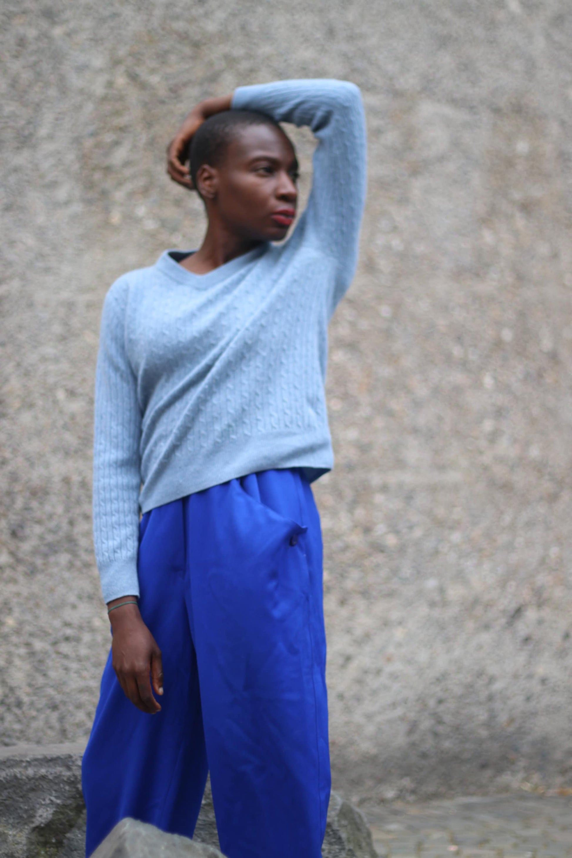 y2k Blue Winter Knit | Vintage V neck minimalist Sweater| Classic purist long sleeved jumper