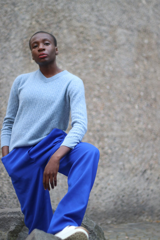 y2k Blue Winter Knit | Vintage V neck minimalist Sweater| Classic purist long sleeved jumper