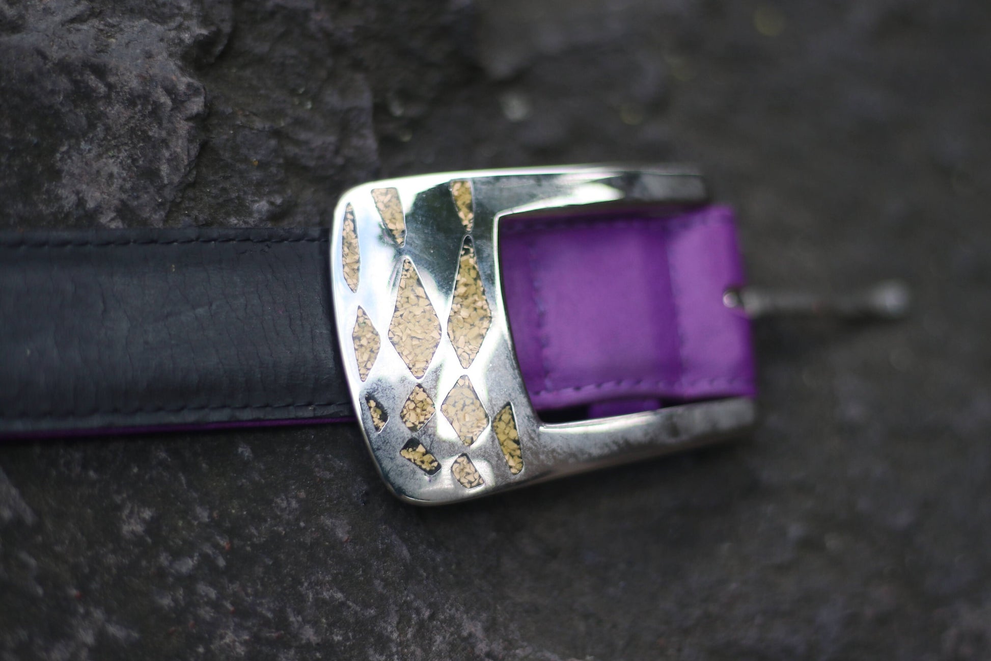 70s purple belt| Vintage leather belt with statement buckle| tough luxe rock n roll belt
