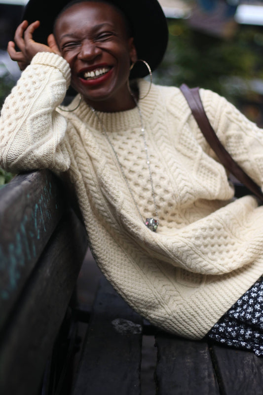 Vintage Insfree chunky knit Sweater| 90s Woolen Winter Chic white sweater | Handknit long sleeved sweater
