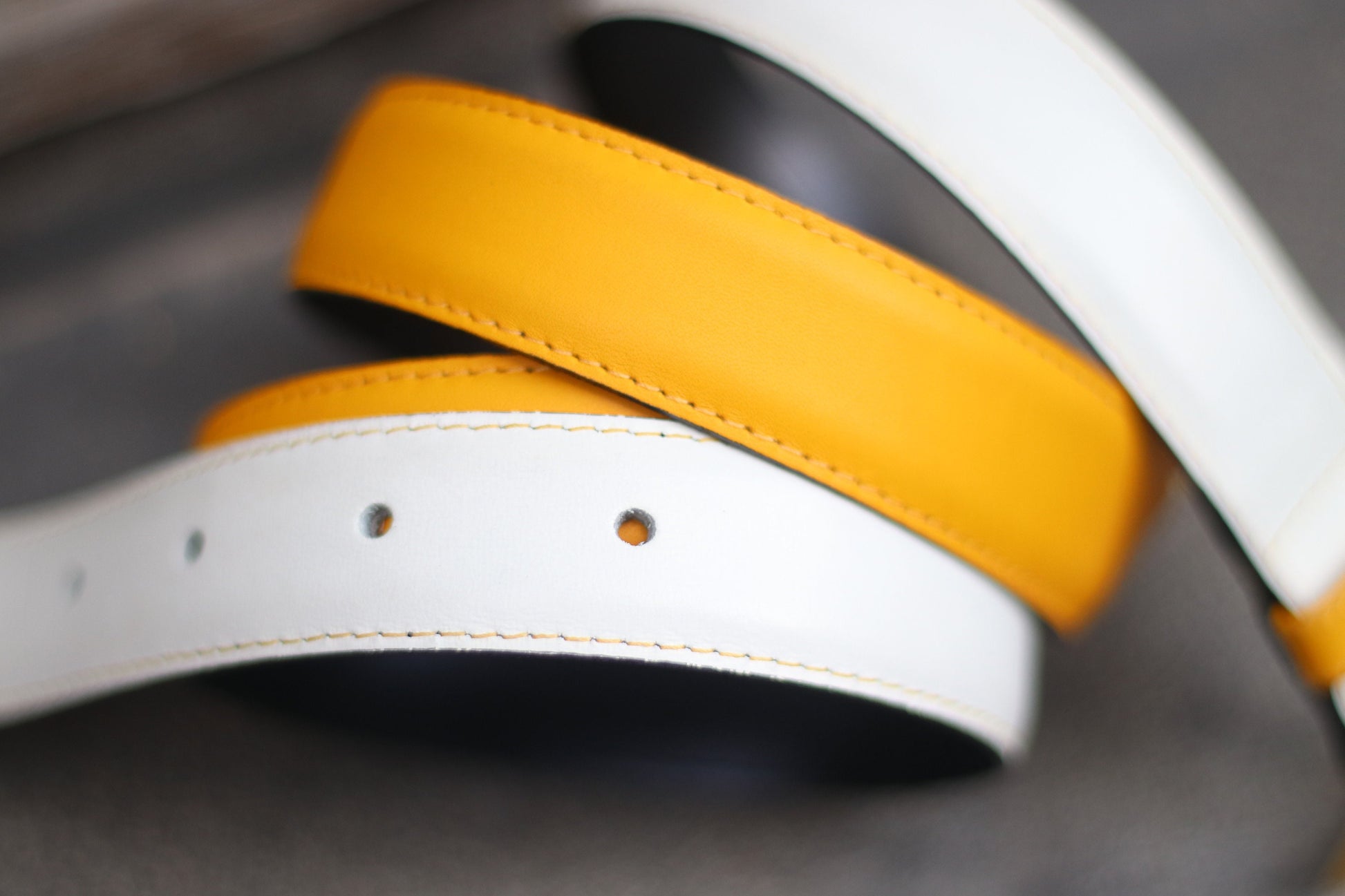 Vintage Yellow Leather Belt | 80s geometric white and yellow belt