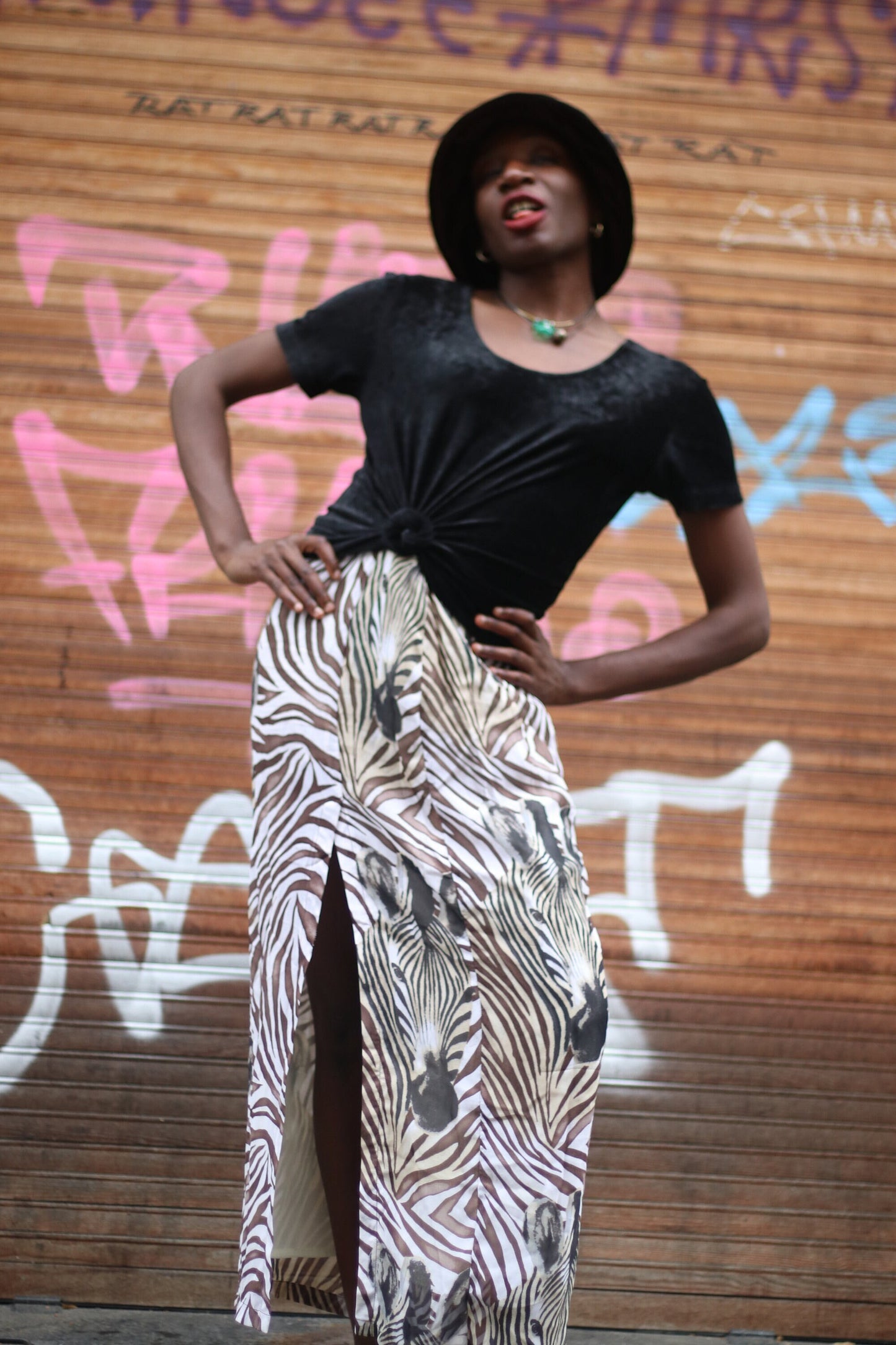 y2k BiBA skirt | Animal print maxi skirt with slit| Maximalist vintage zebra print skirt