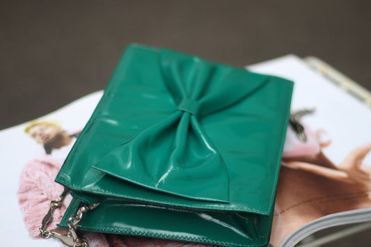 80s Mondi Clutch| Vintage Green Statement bag with Bow| Maximalist compact bow bag