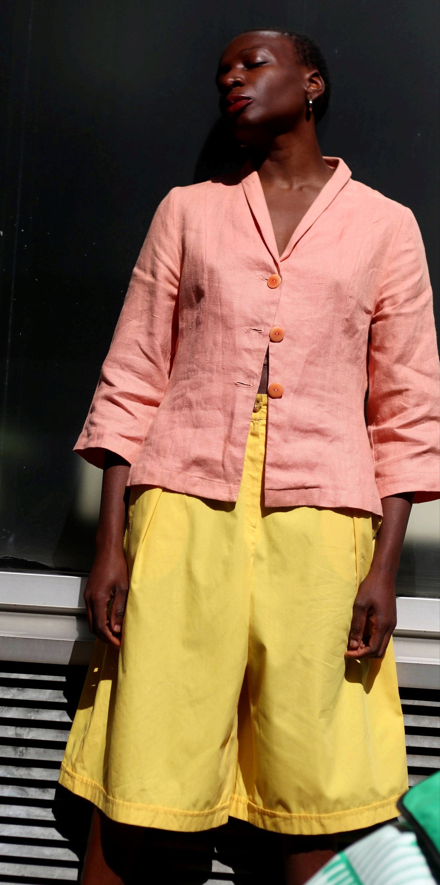 Vintage Minimalist Summer top| 90s linen peach top