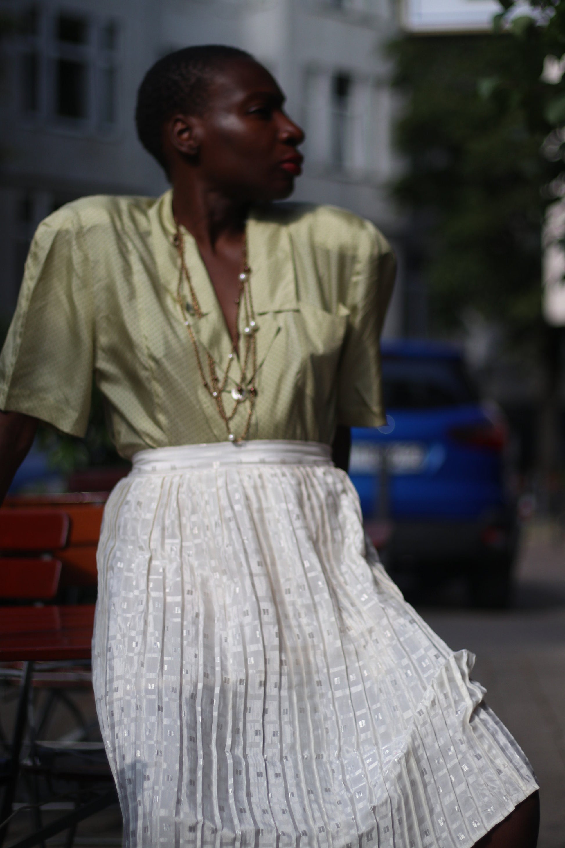 Bernd Berger Silk Polka dotted Blouse | Vintage minimalist cream Short sleeved classic silk shirt
