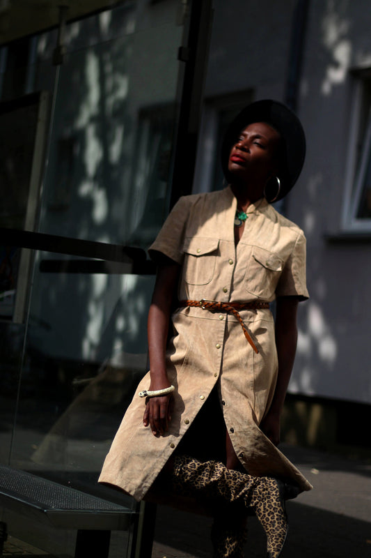 90s suede dress| Vintage classic brown minimalist dress| Capsule wardrobe buttoned down dress