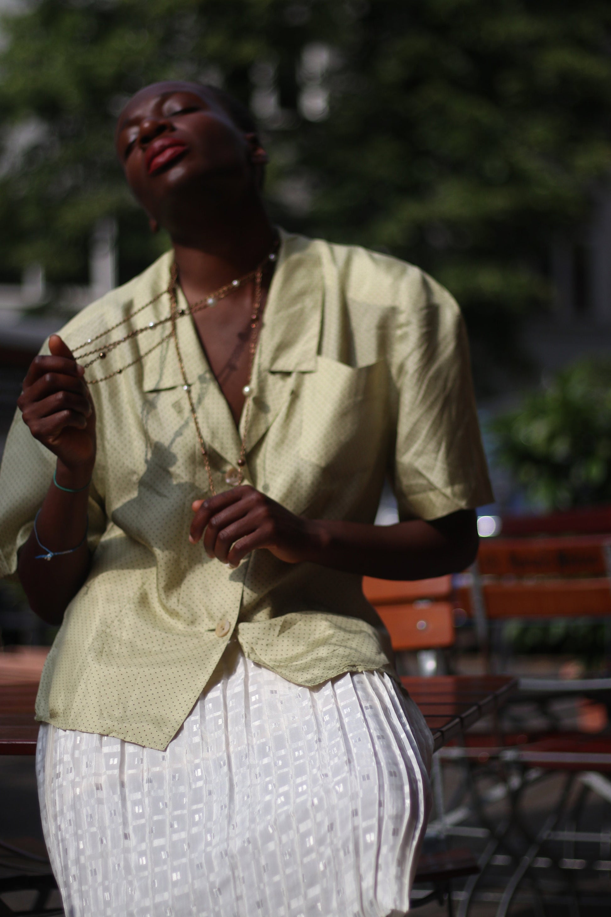 Bernd Berger Silk Polka dotted Blouse | Vintage minimalist cream Short sleeved classic silk shirt