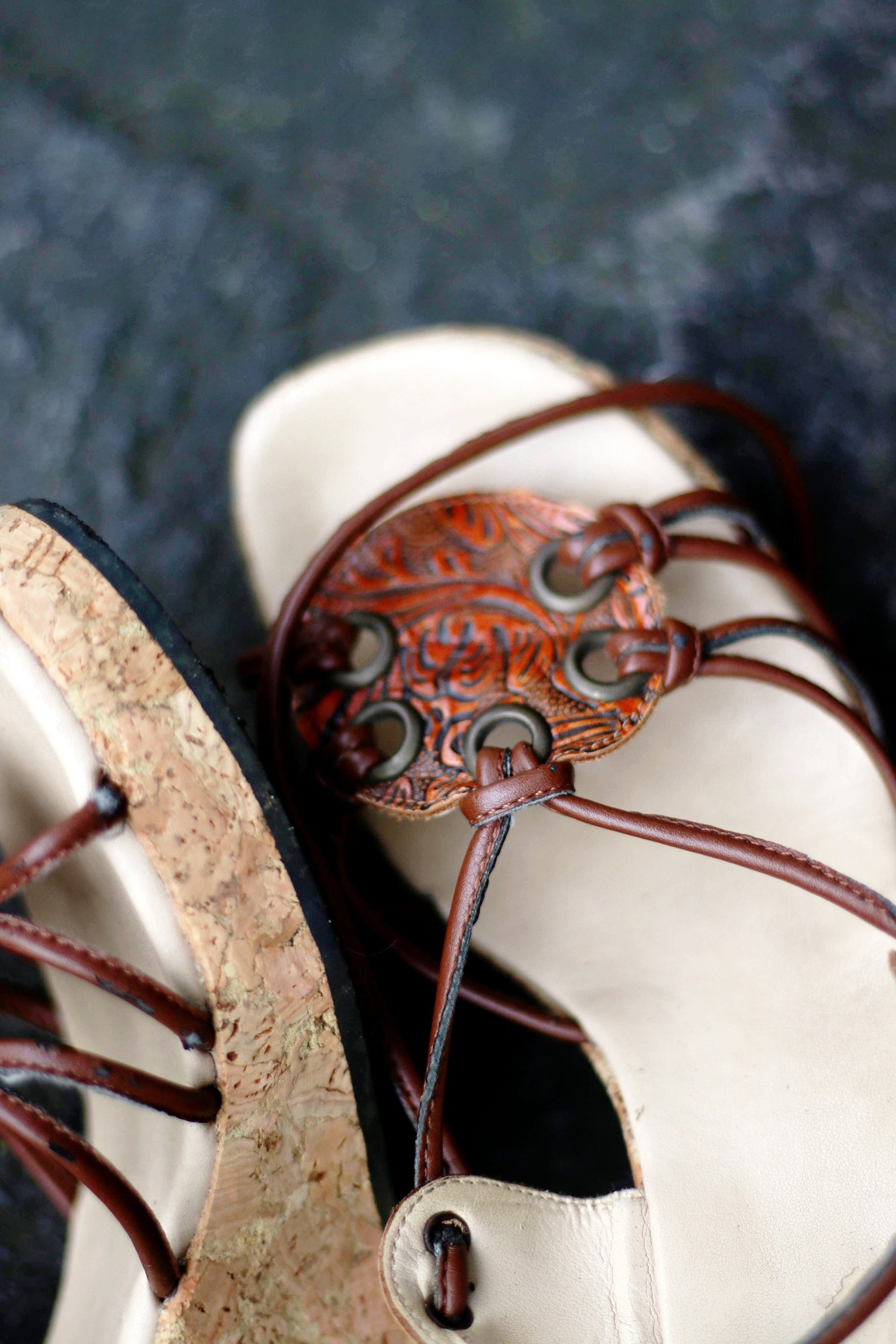 y2k Buffalo London Brown Wedges| Retro Summer Sandals with tie details