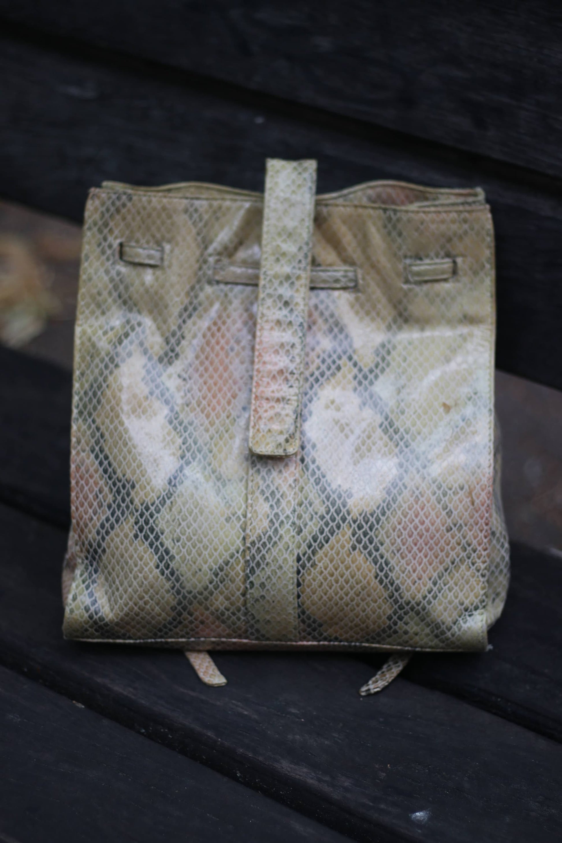 Vintage Animal Print Bag| 90s light brown Small Backpack with Leo print| Minimalist compact backpack