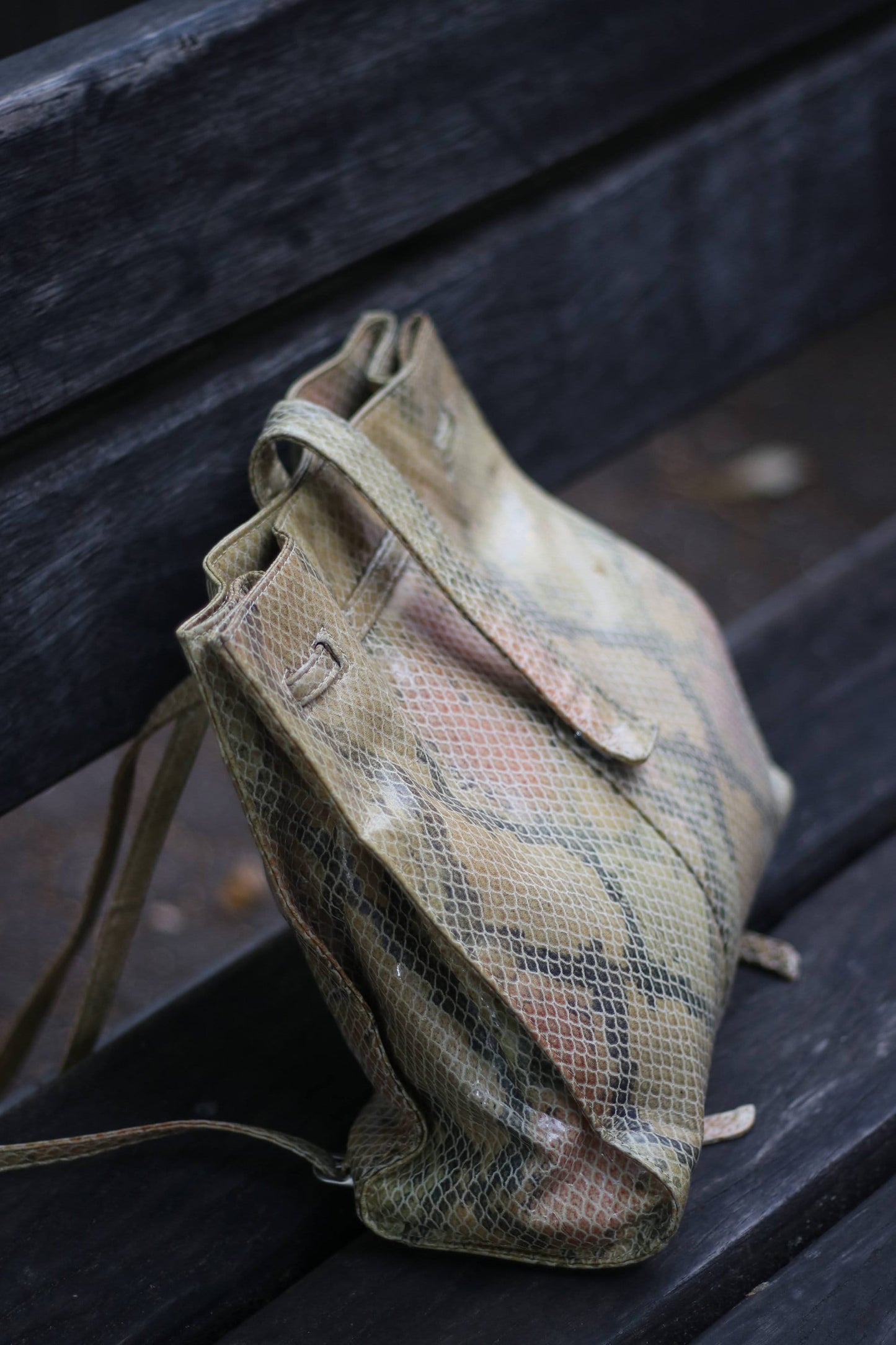 Vintage Animal Print Bag| 90s light brown Small Backpack with Leo print| Minimalist compact backpack