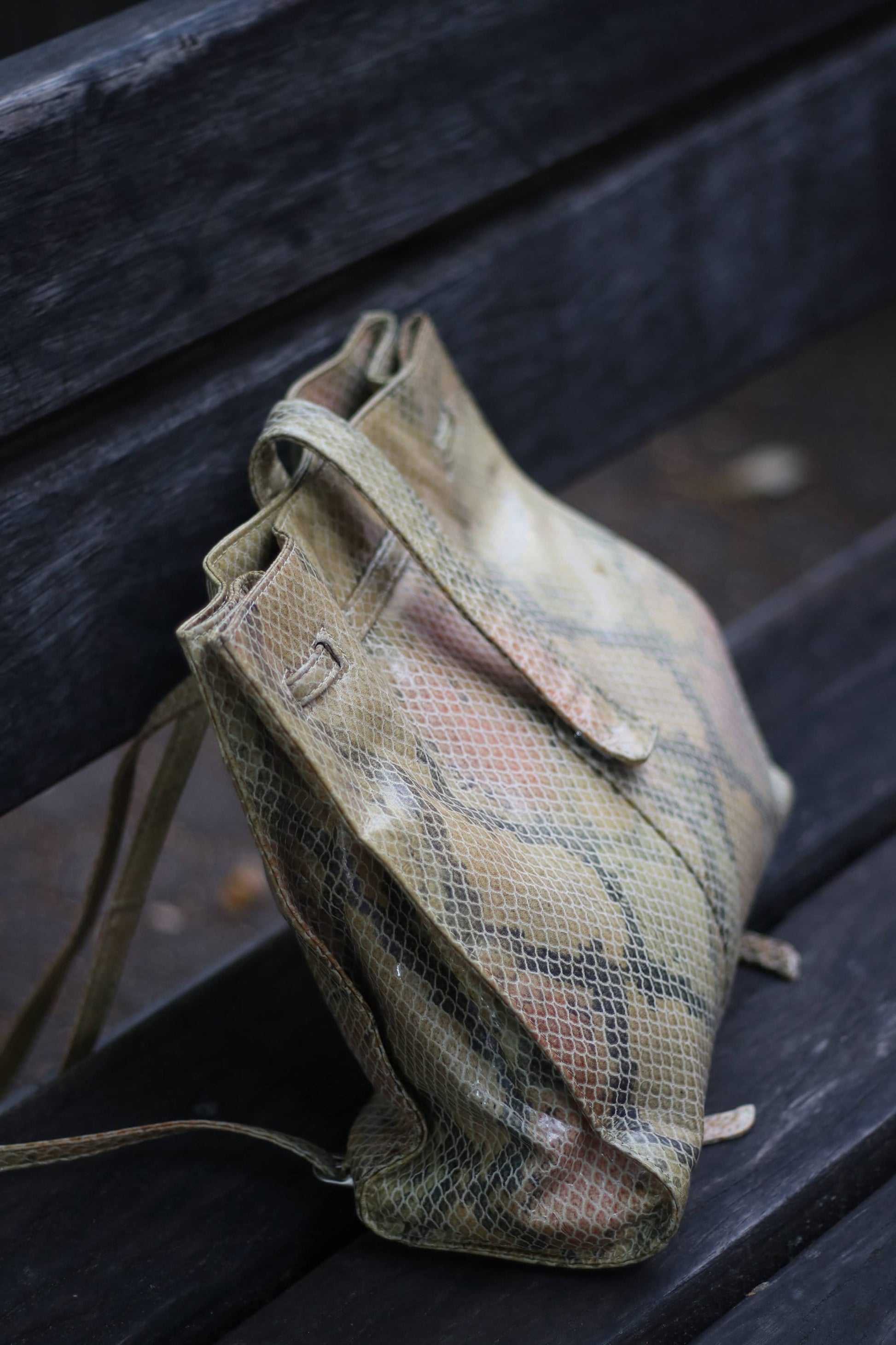 Vintage Animal Print Bag| 90s light brown Small Backpack with Leo print| Minimalist compact backpack