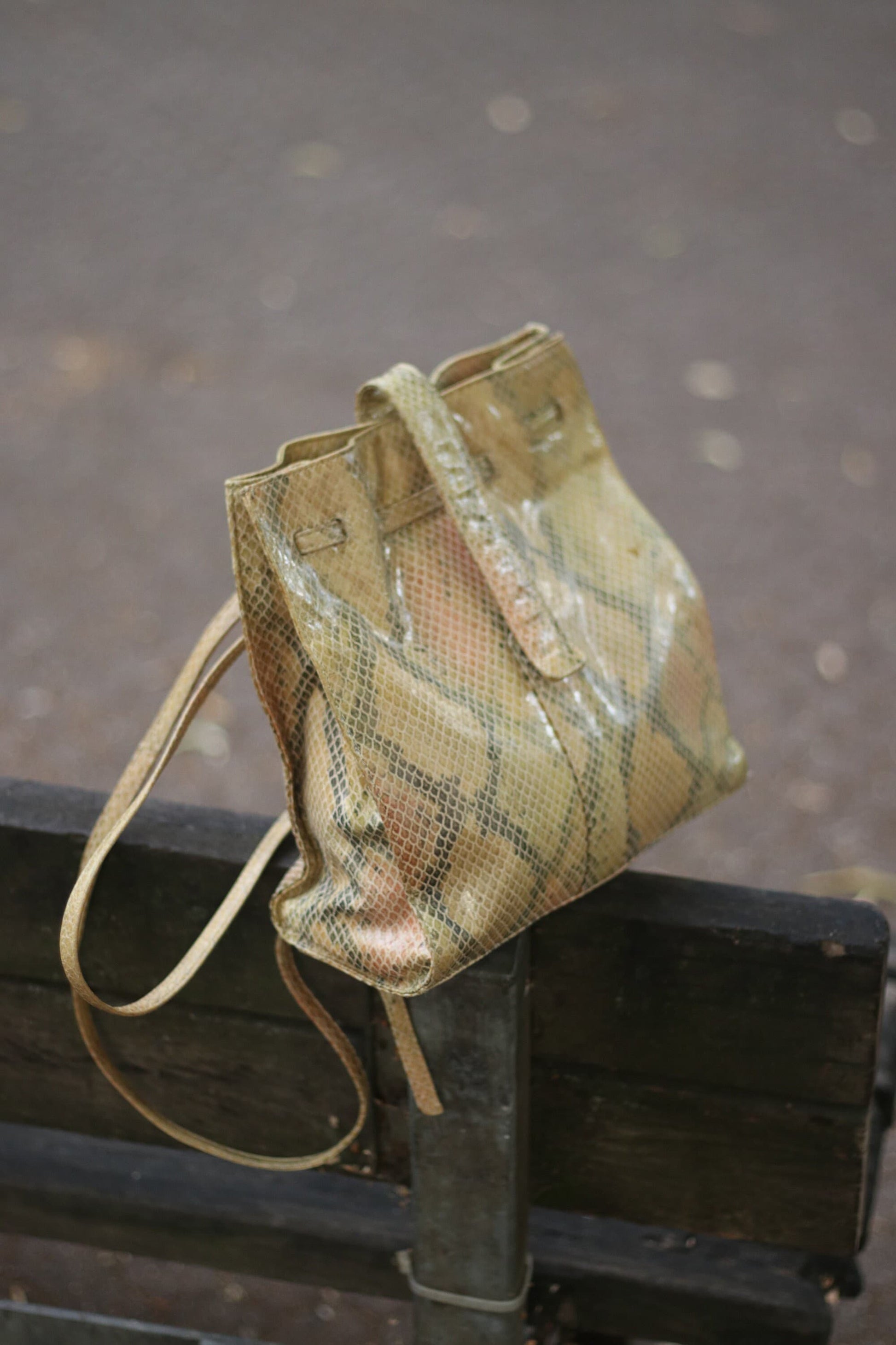 Vintage Animal Print Bag| 90s light brown Small Backpack with Leo print| Minimalist compact backpack