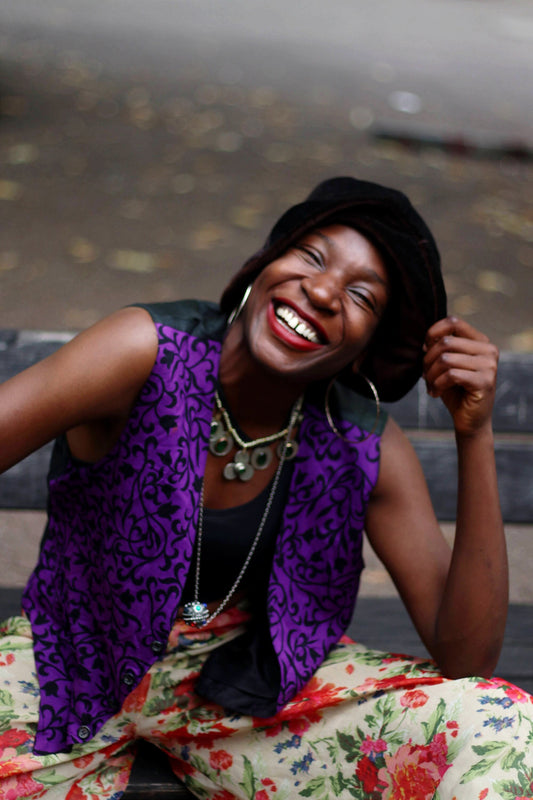 90s Floral print Vest| Vintage Boho chic purple and black vest| Maximalist black Summer vest