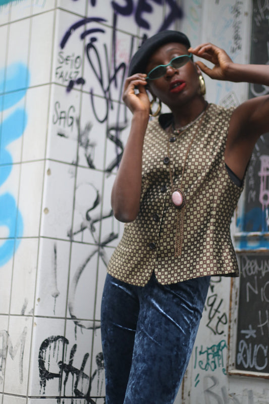 90s Windsor Silk Vest |Square Print Bohemian Vest| Hippy Maximalist Vest