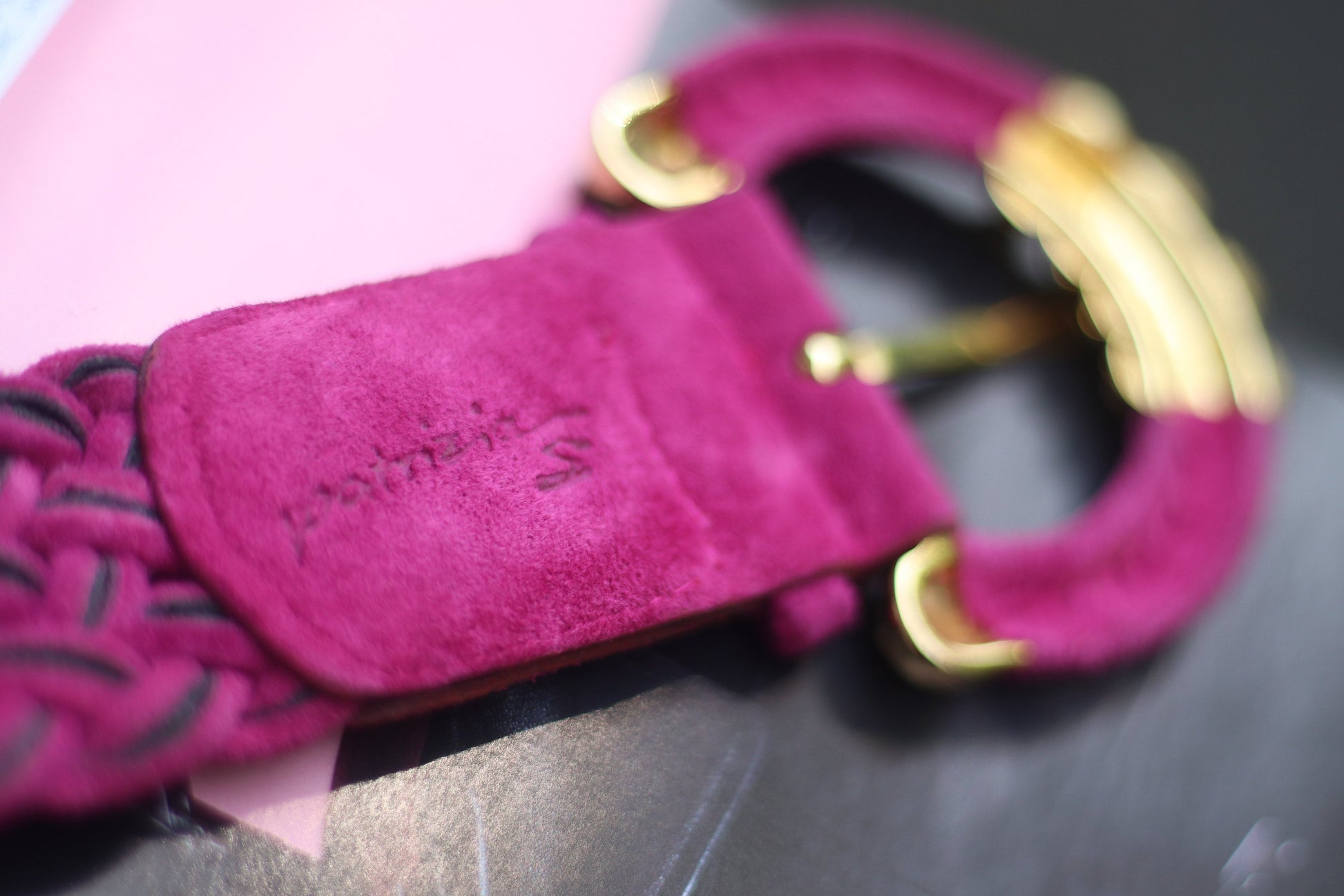 80s Pink Suede Belt | Vintage Patrizia S Statement oversized feminine belt with gold colored details| Maximalist pink accessory
