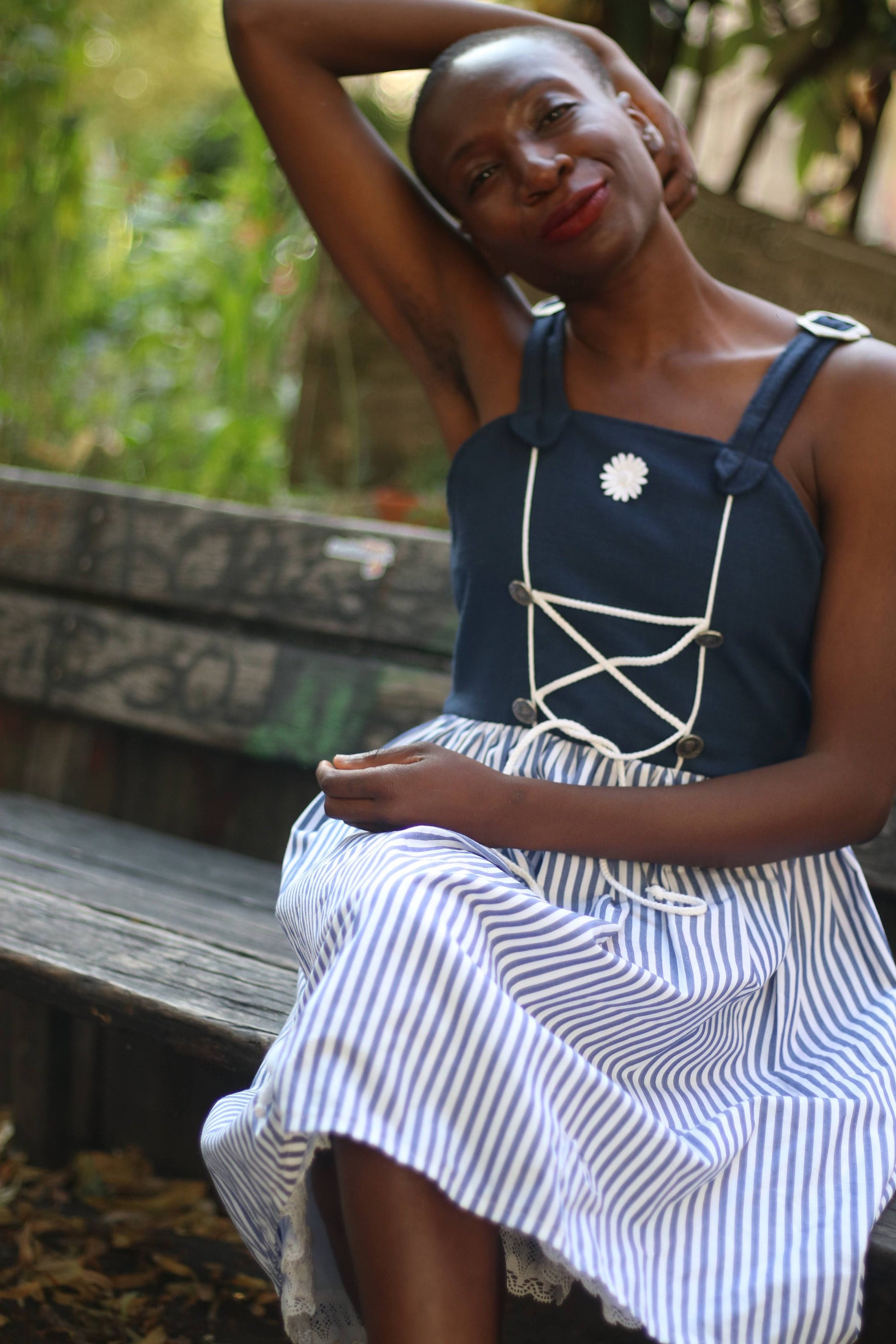 80s Blue & White Striped Summer Dress| Vintage Landhaus sleeveless traditional Austrian dress| Drindl inspired Bavarian cottage core dress