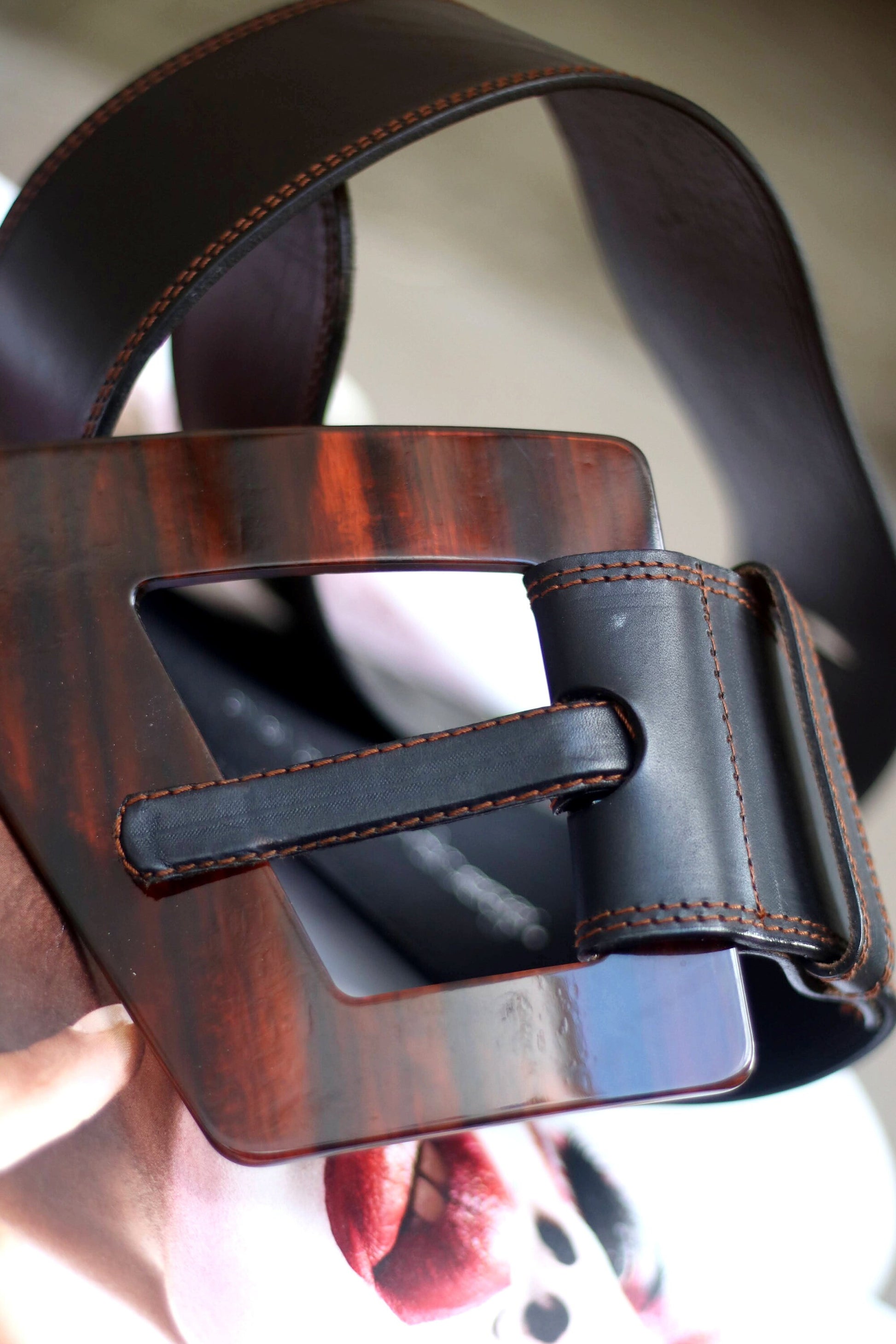 90s Bernd Berger Black leather Belt| Black waist belt |Oversized statement belt with brown buckle