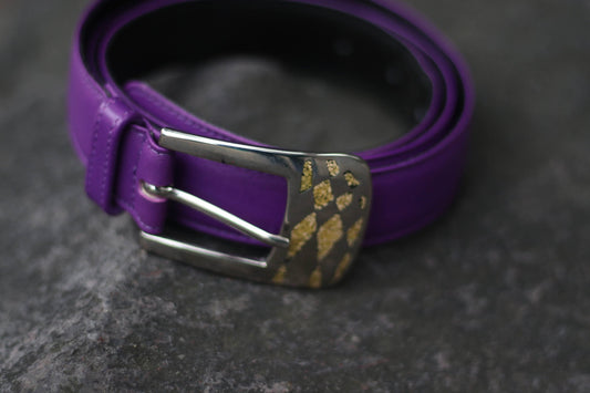 70s purple belt| Vintage leather belt with statement buckle| tough luxe rock n roll belt